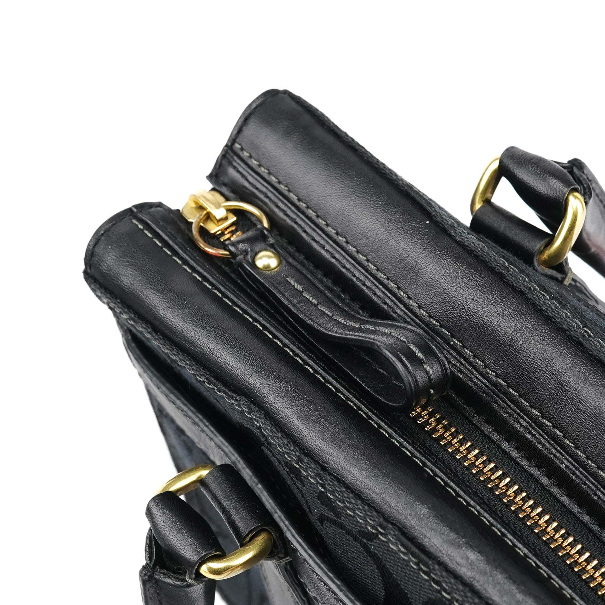 11602 Black Signature Leather Turnlock Tote Bag