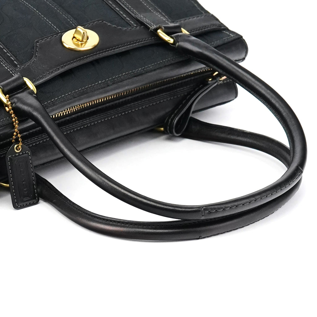 11602 Black Signature Leather Turnlock Tote Bag