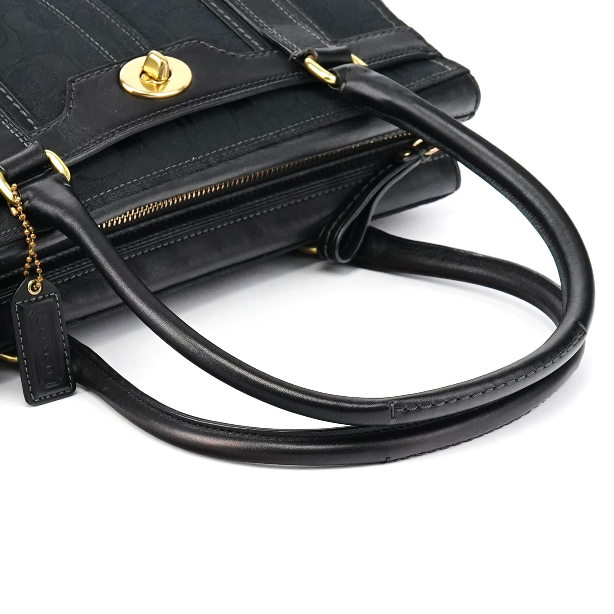 11602 Black Signature Leather Turnlock Tote Bag