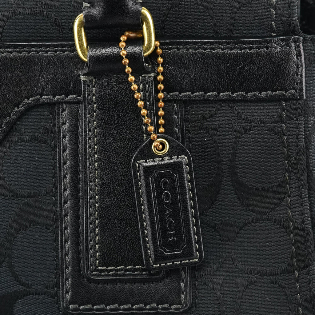 11602 Black Signature Leather Turnlock Tote Bag