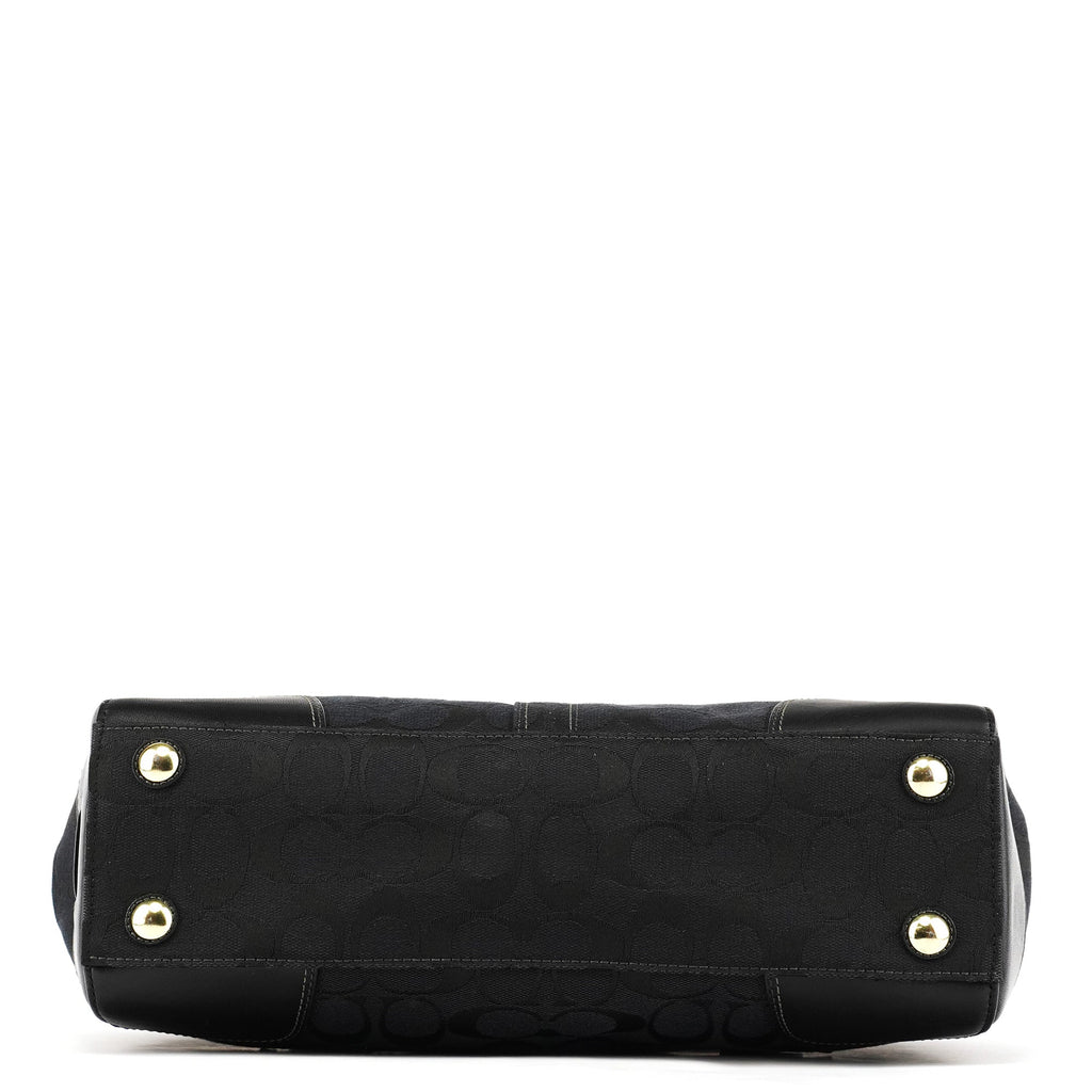 11602 Black Signature Leather Turnlock Tote Bag