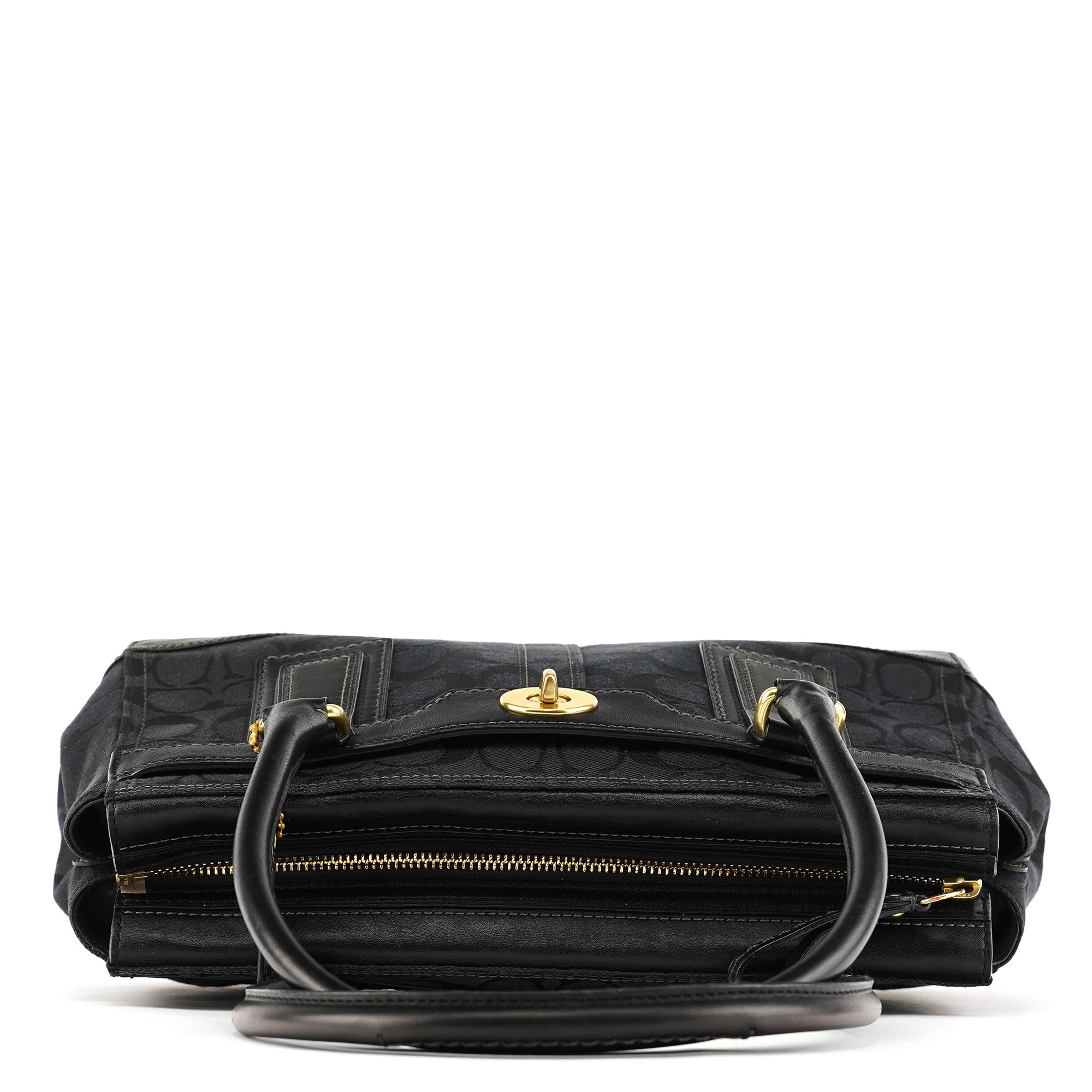 11602 Black Signature Leather Turnlock Tote Bag