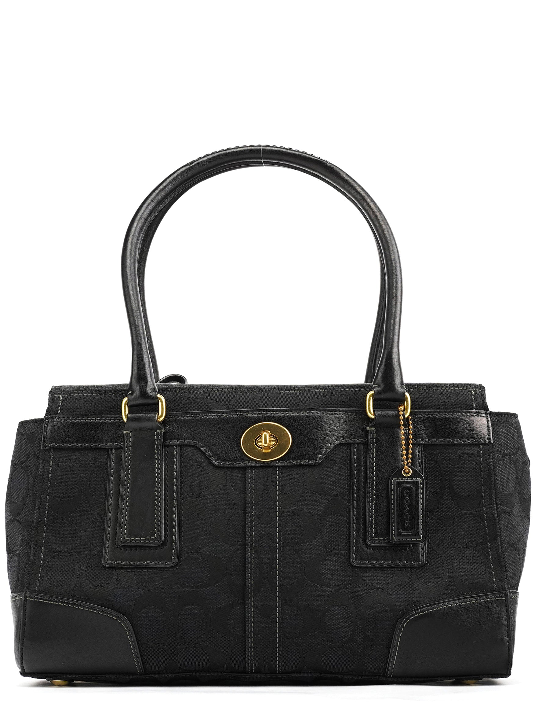 11602 Black Signature Leather Turnlock Tote Bag