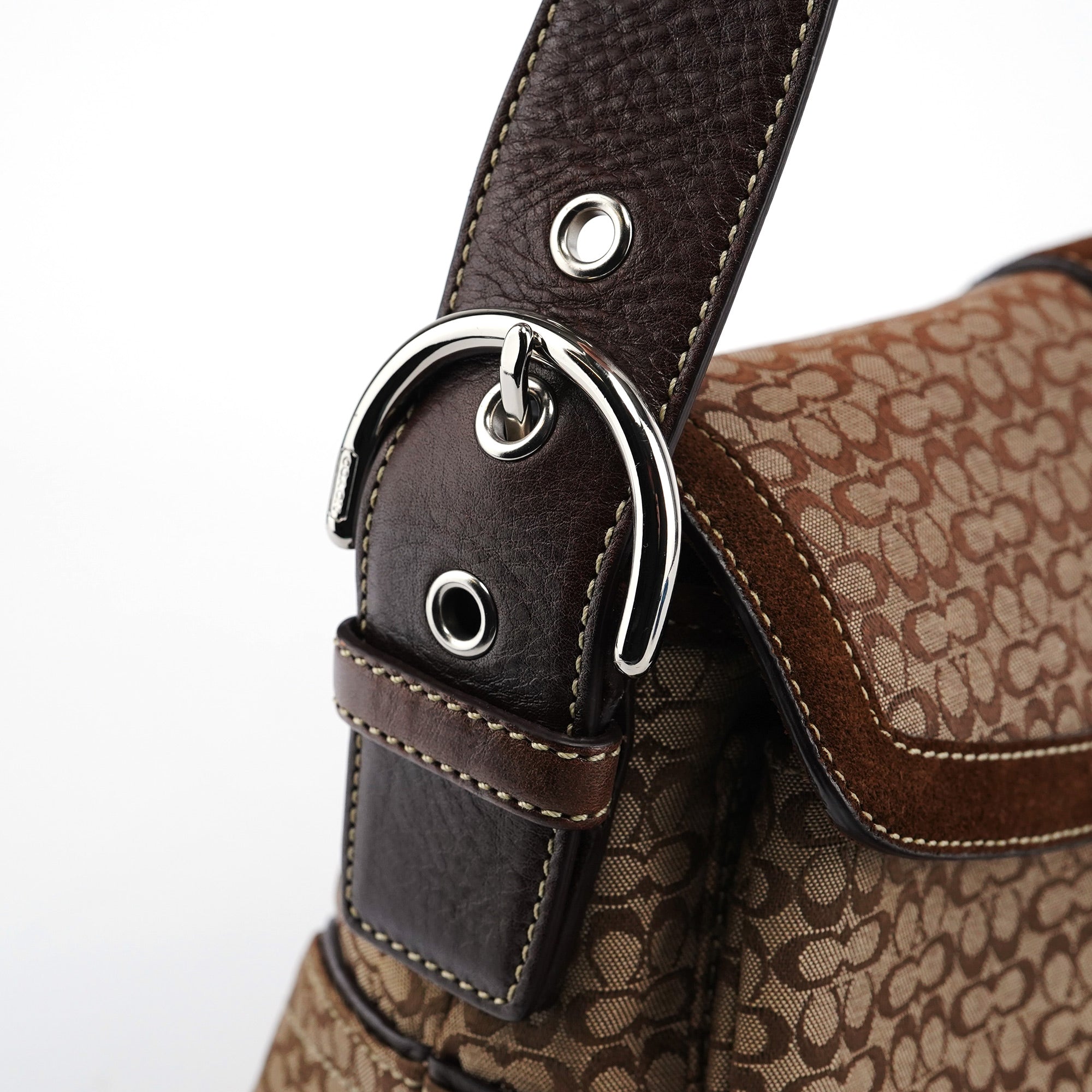 1463 Beige Suede Signature C Soho Shoulder Bag