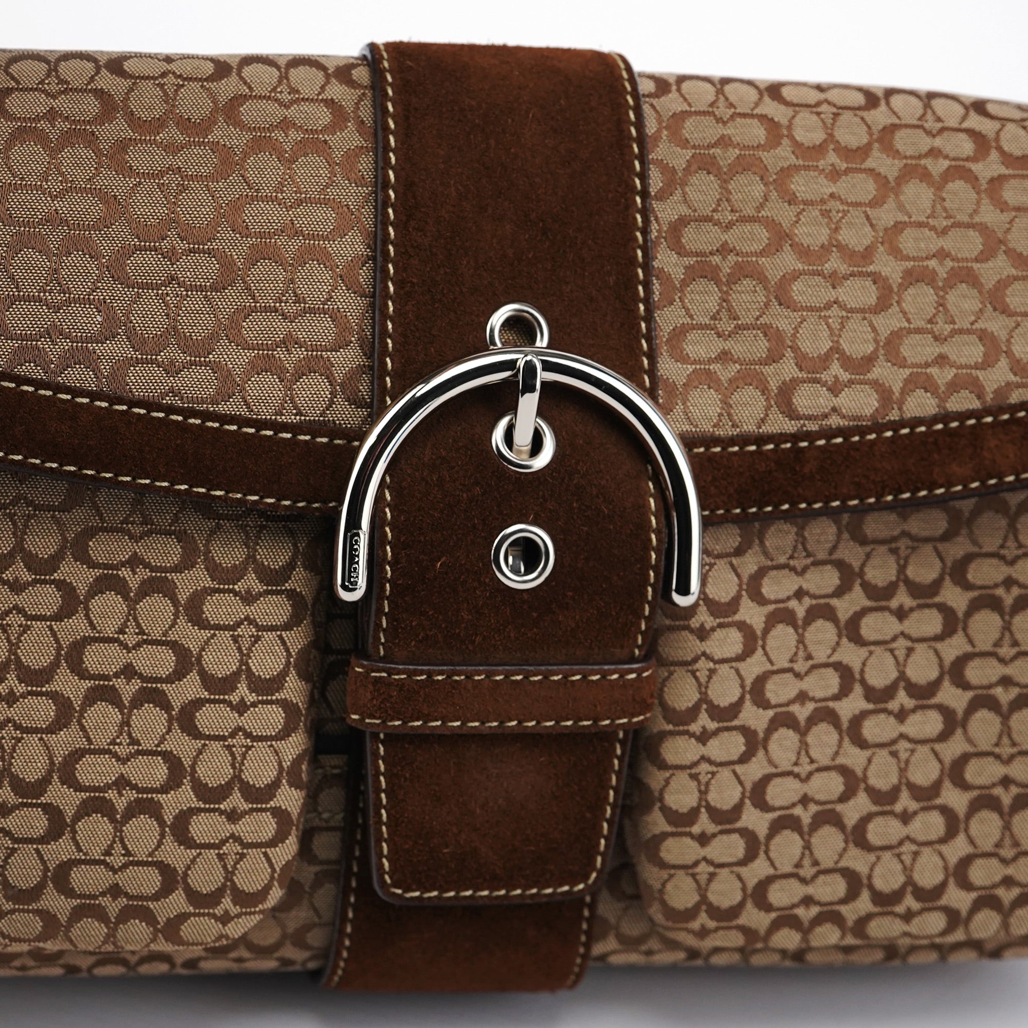 1463 Beige Suede Signature C Soho Shoulder Bag