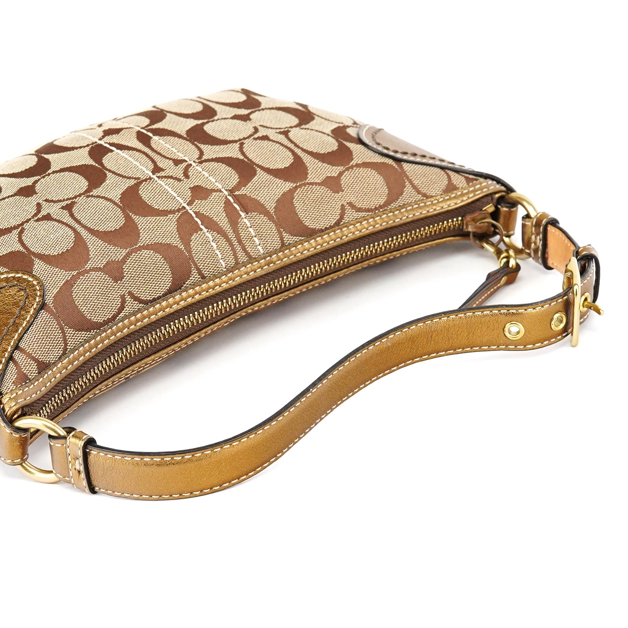 1480 Beige Gold Signature Canvas Shoulder Bag
