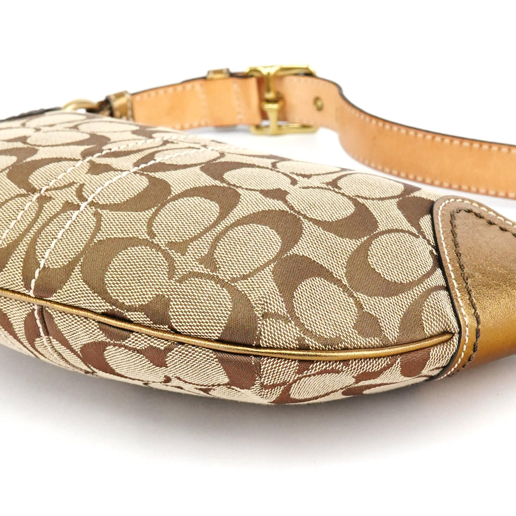 1480 Beige Gold Signature Canvas Shoulder Bag