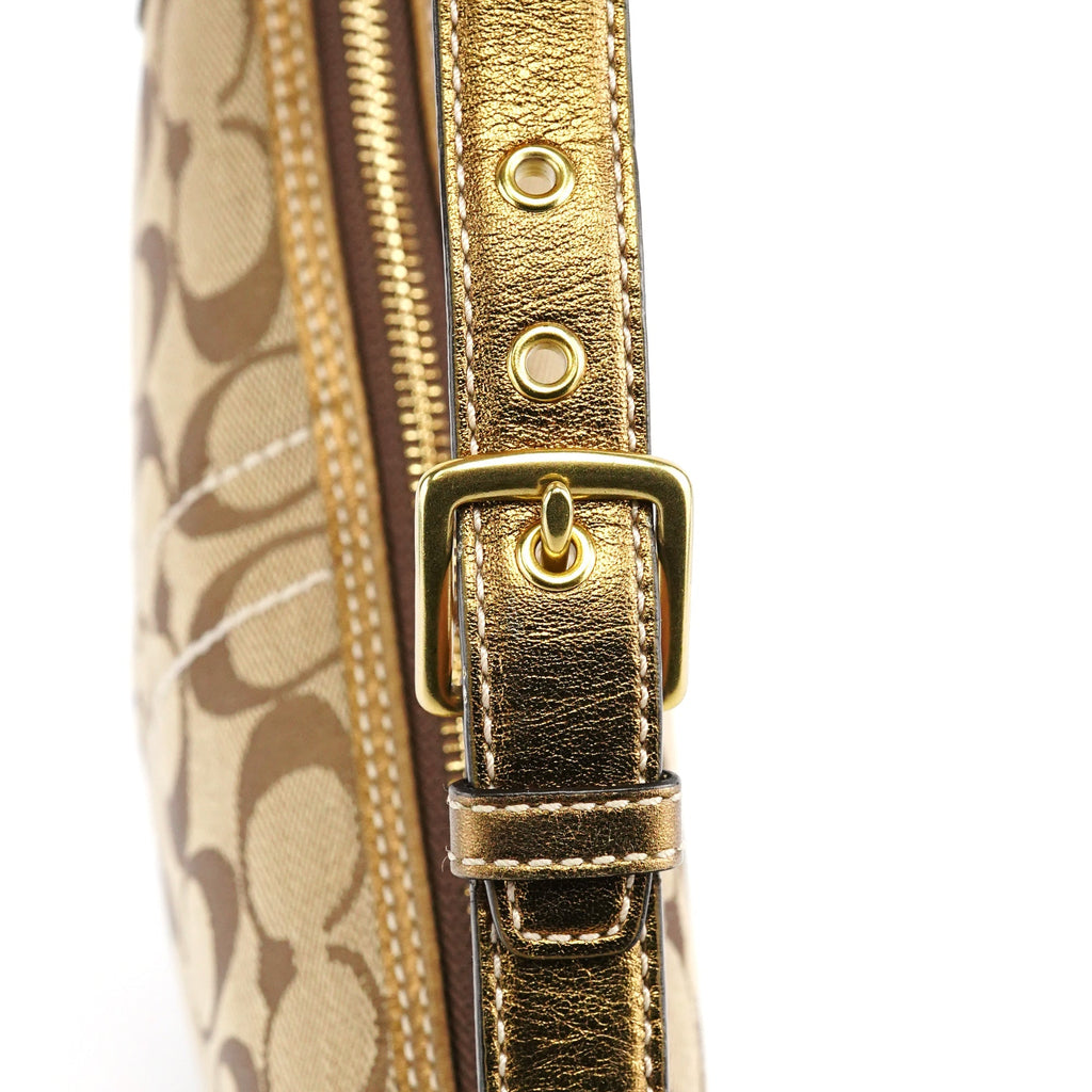 1480 Beige Gold Signature Canvas Shoulder Bag