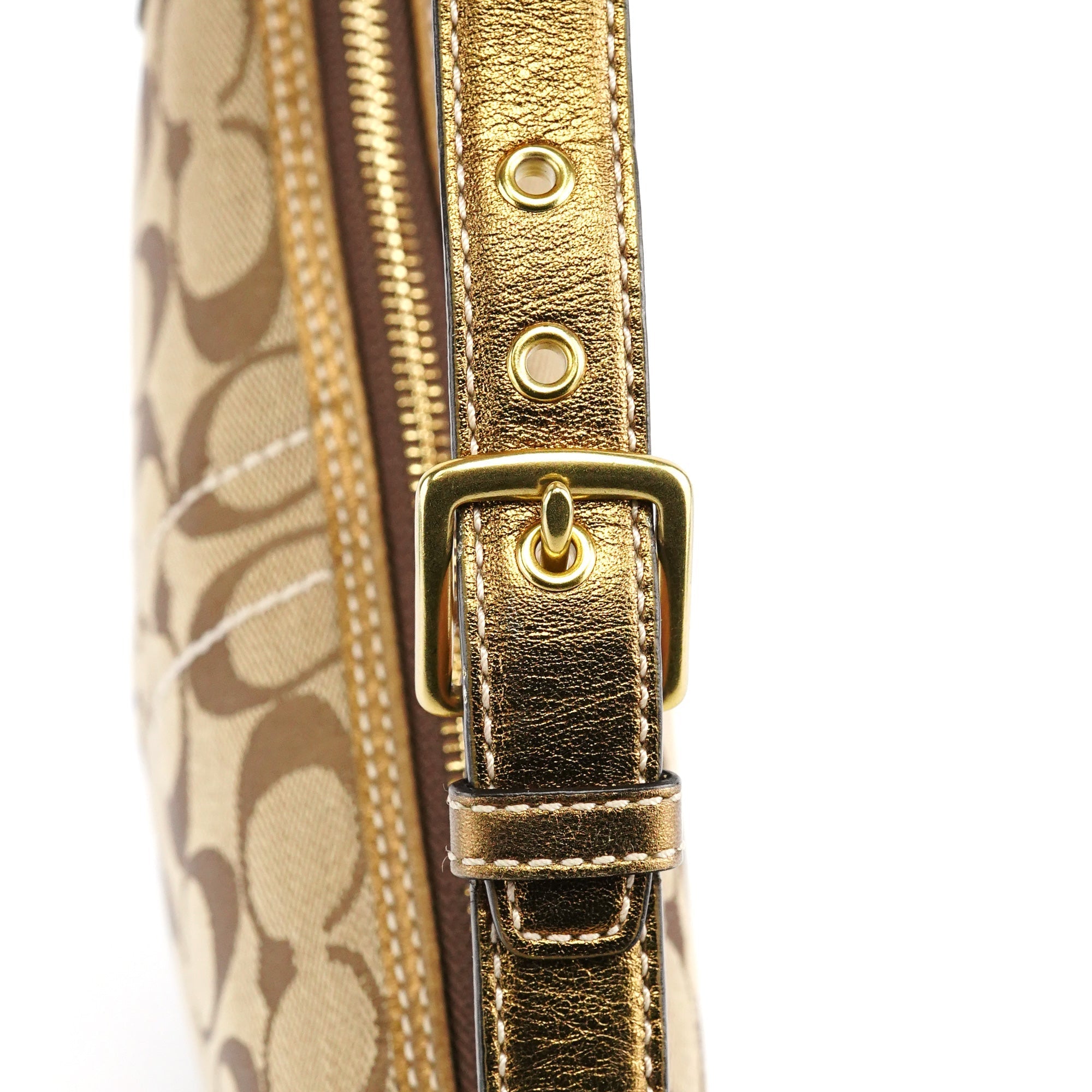 1480 Beige Gold Signature Canvas Shoulder Bag
