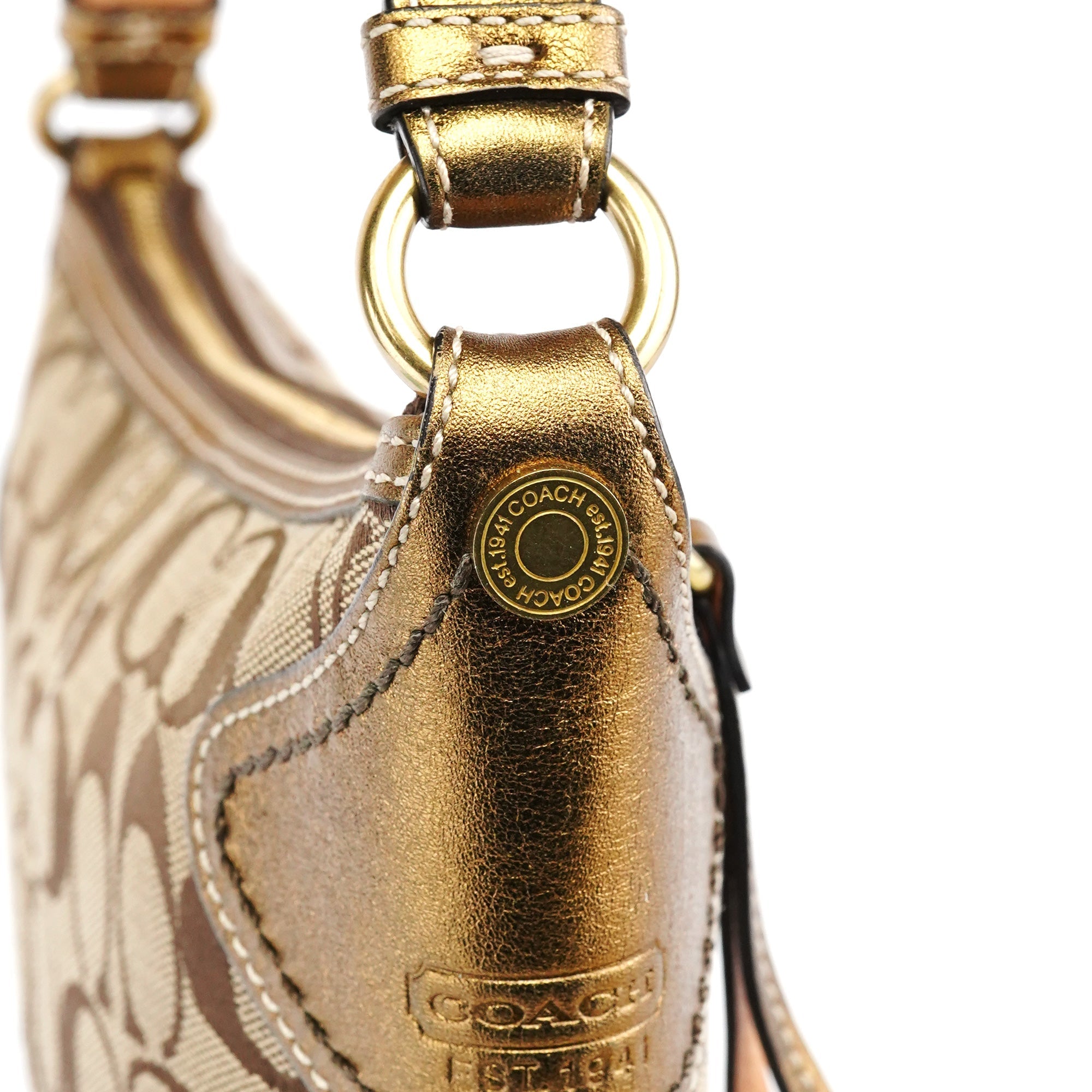 1480 Beige Gold Signature Canvas Shoulder Bag