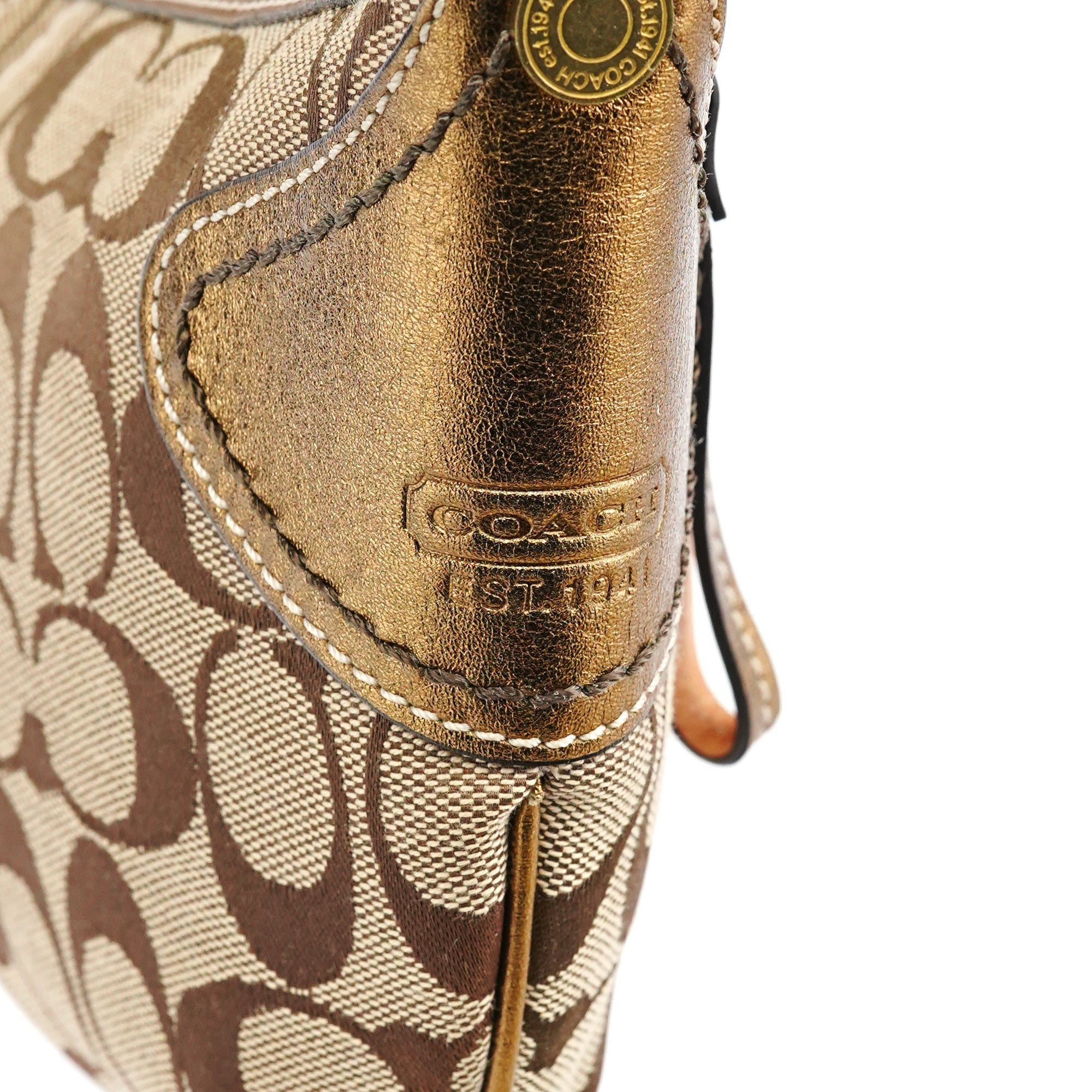 1480 Beige Gold Signature Canvas Shoulder Bag