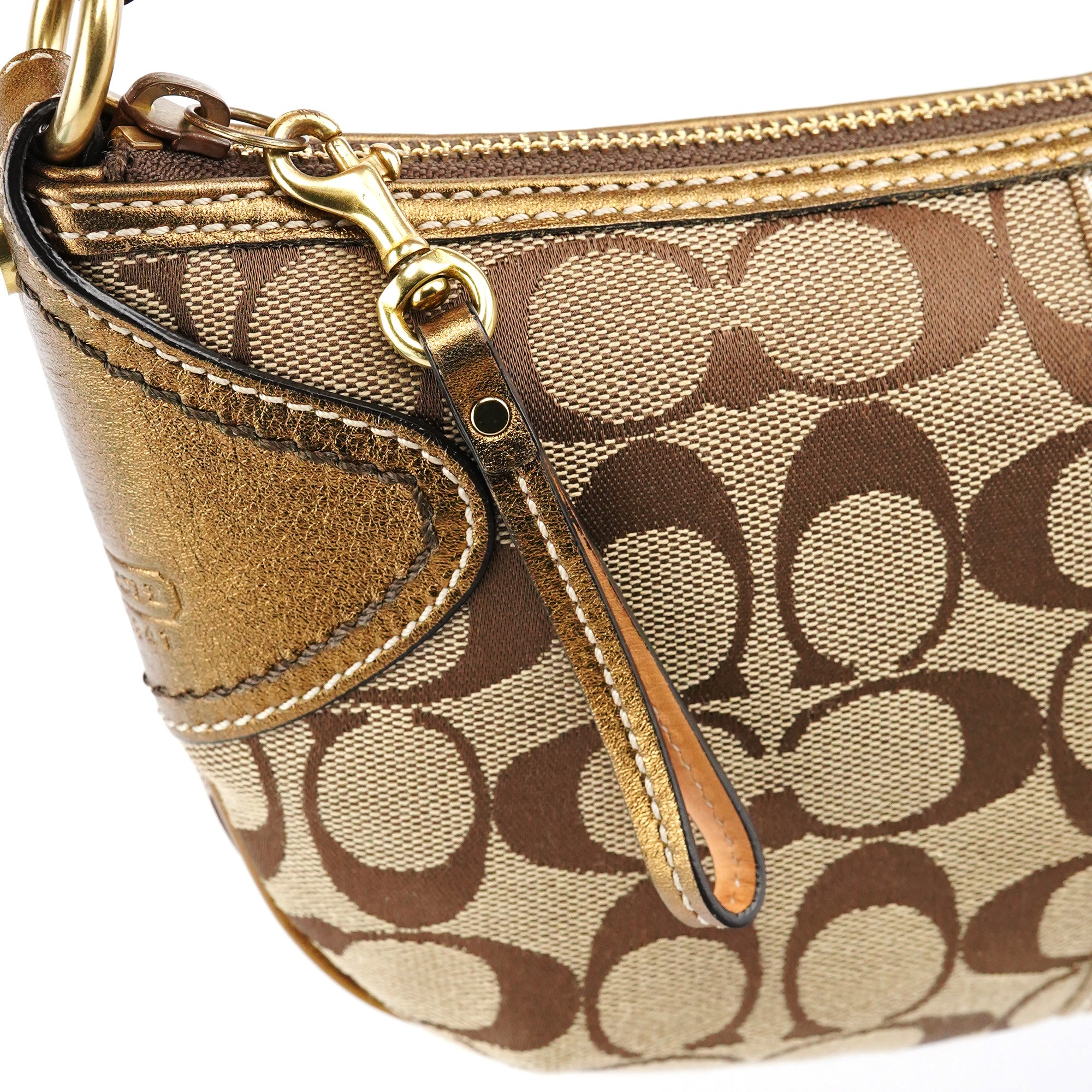1480 Beige Gold Signature Canvas Shoulder Bag