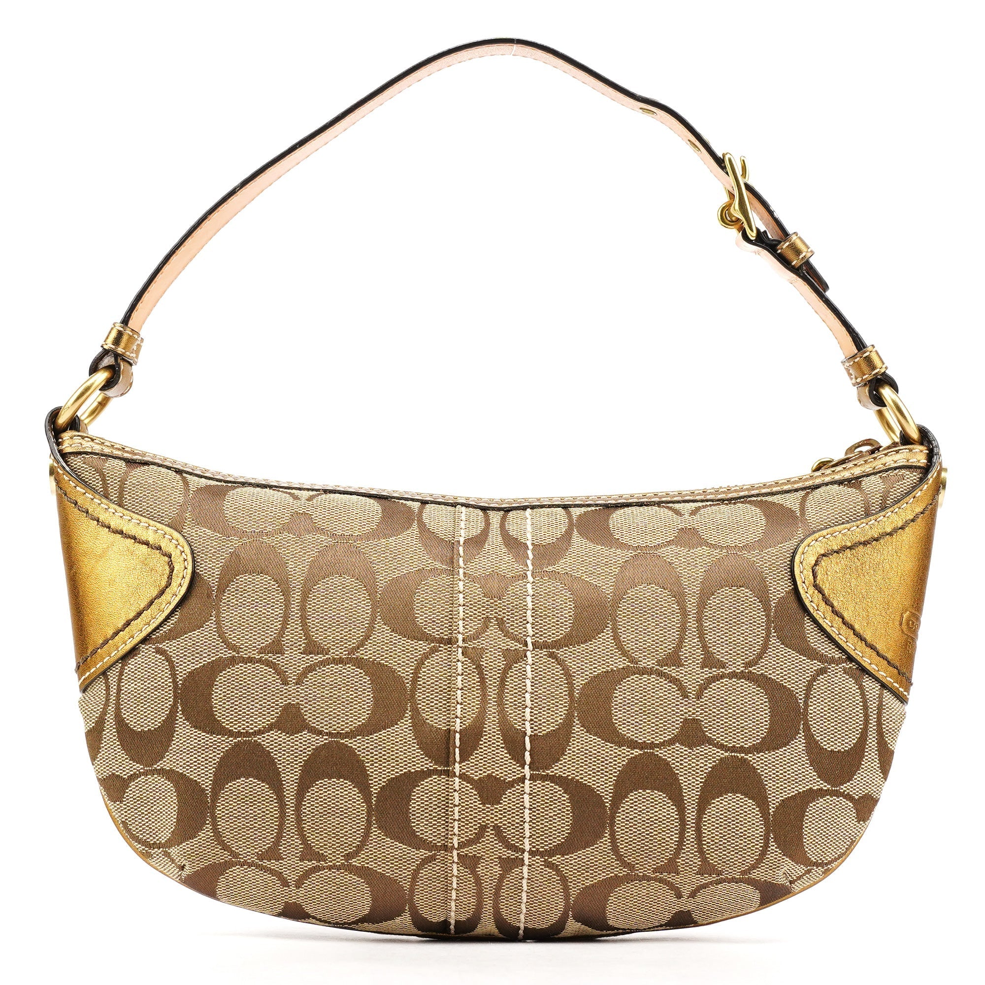 1480 Beige Gold Signature Canvas Shoulder Bag