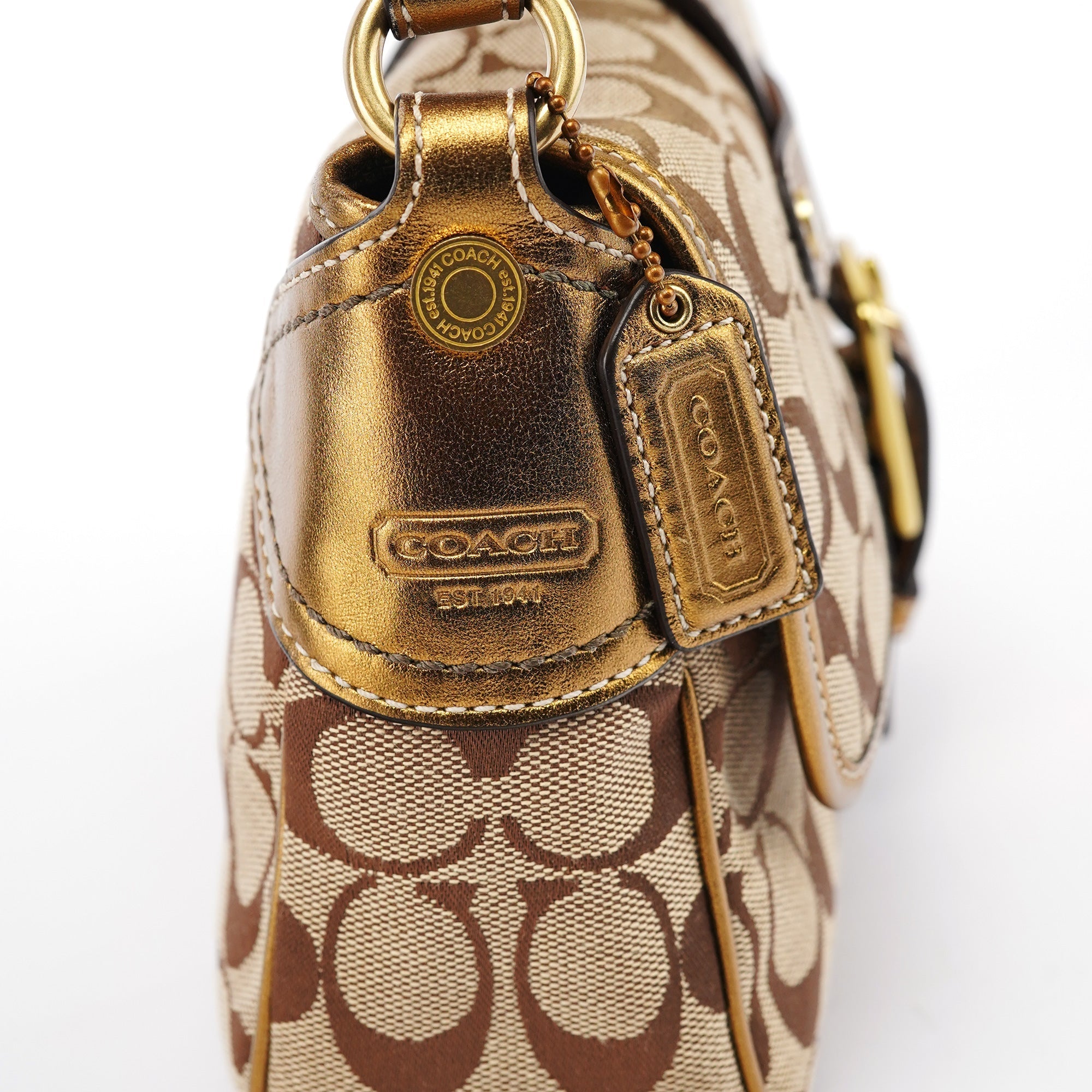 1482 Beige Gold Leather Soho Shoulder Bag