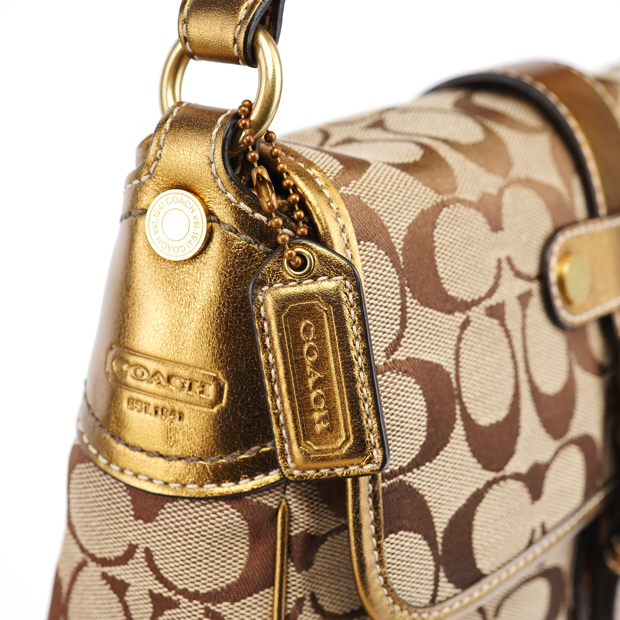 1482 Beige Gold Leather Soho Shoulder Bag