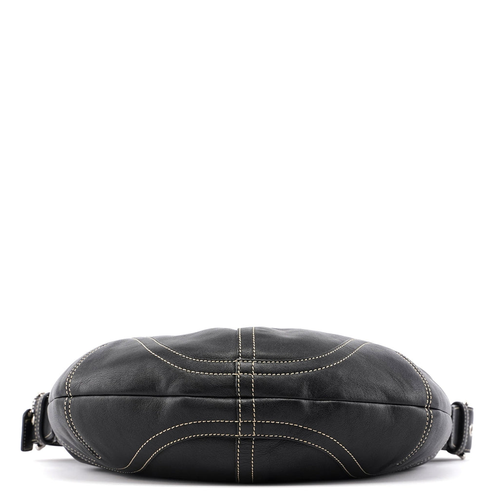 3651 Black Leather Hobo Shoulder Bag