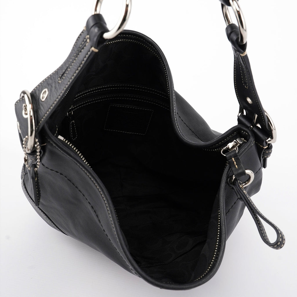 3651 Black Leather Hobo Shoulder Bag
