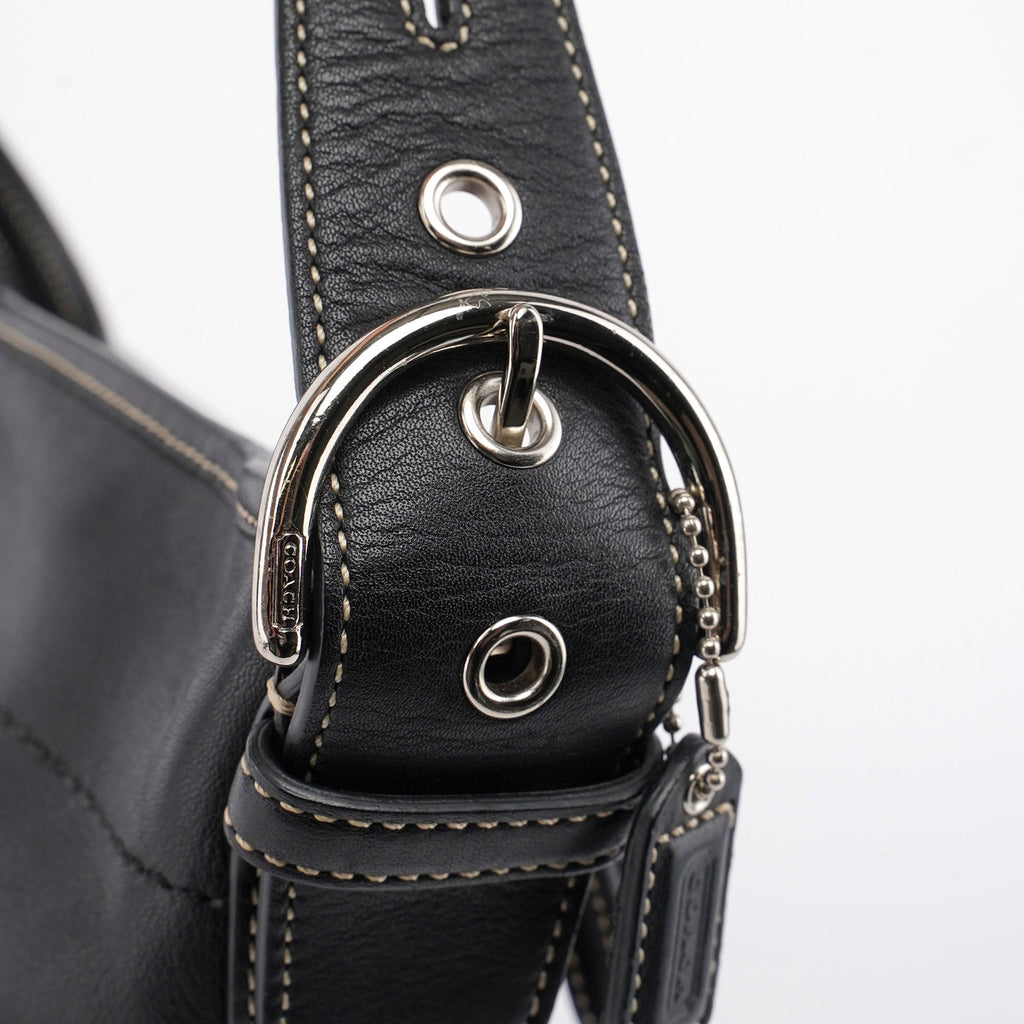 3651 Black Leather Hobo Shoulder Bag