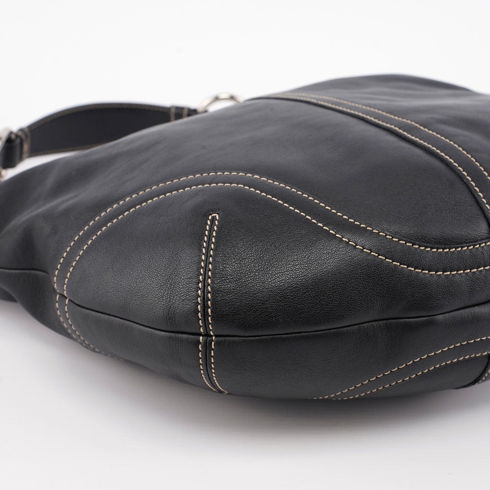 3651 Black Leather Hobo Shoulder Bag