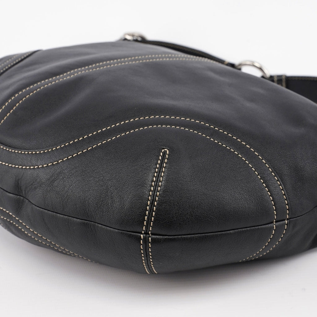 3651 Black Leather Hobo Shoulder Bag