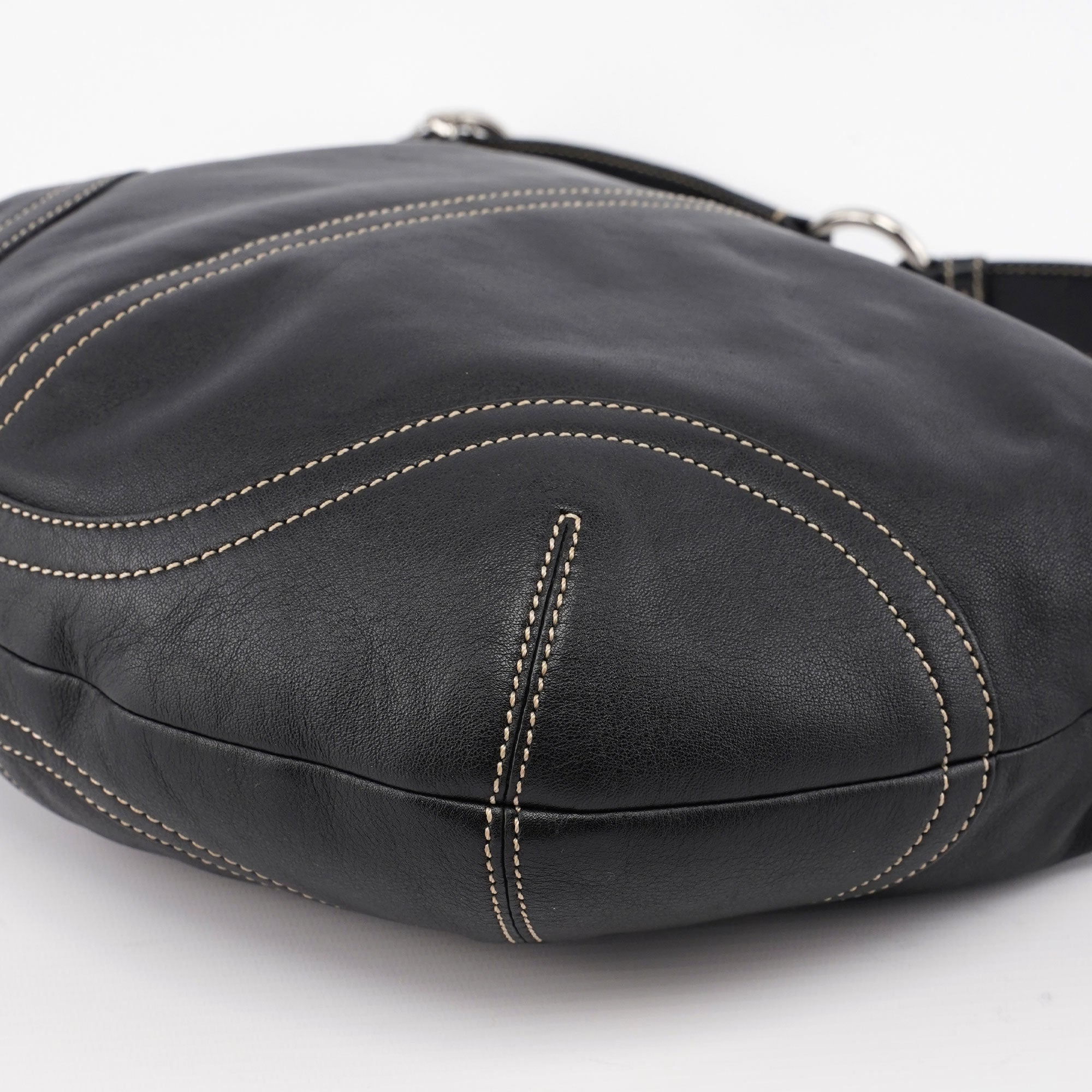 3651 Black Leather Hobo Shoulder Bag