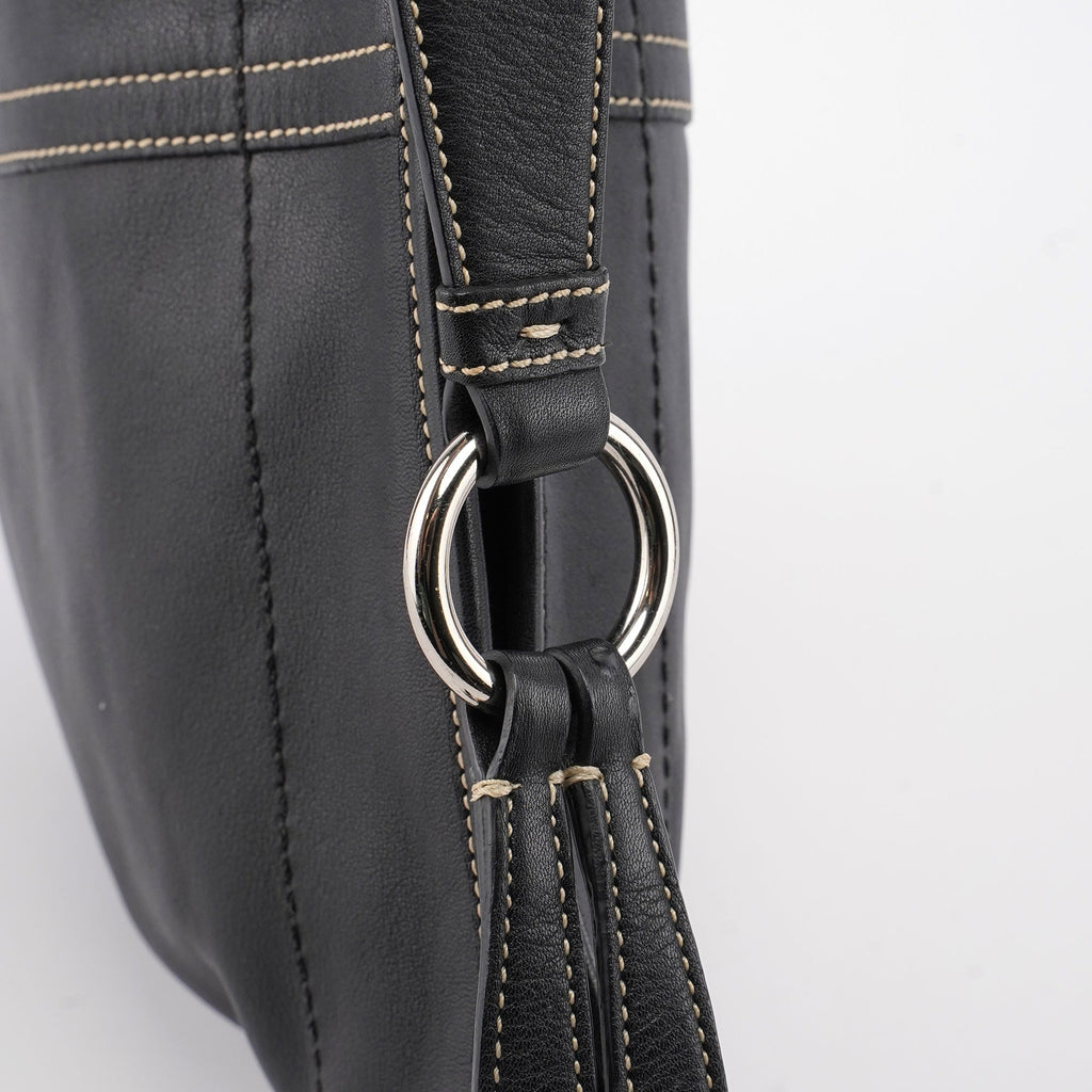 3651 Black Leather Hobo Shoulder Bag