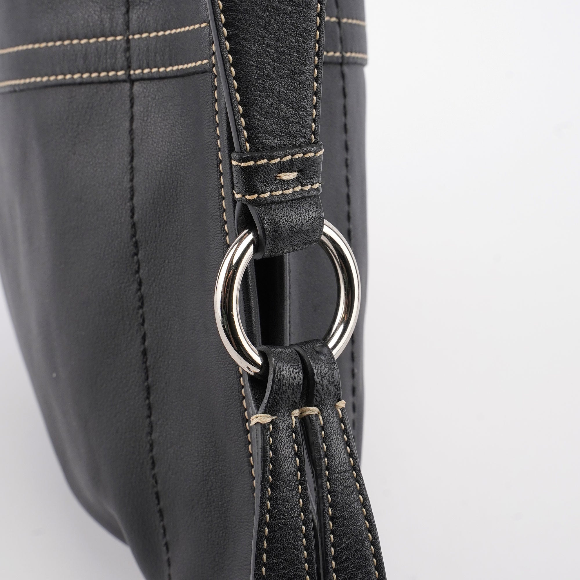 3651 Black Leather Hobo Shoulder Bag