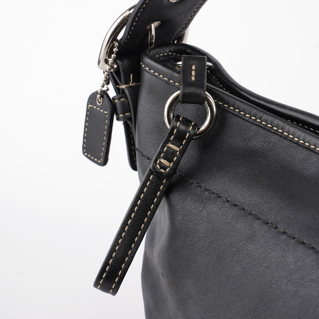 3651 Black Leather Hobo Shoulder Bag