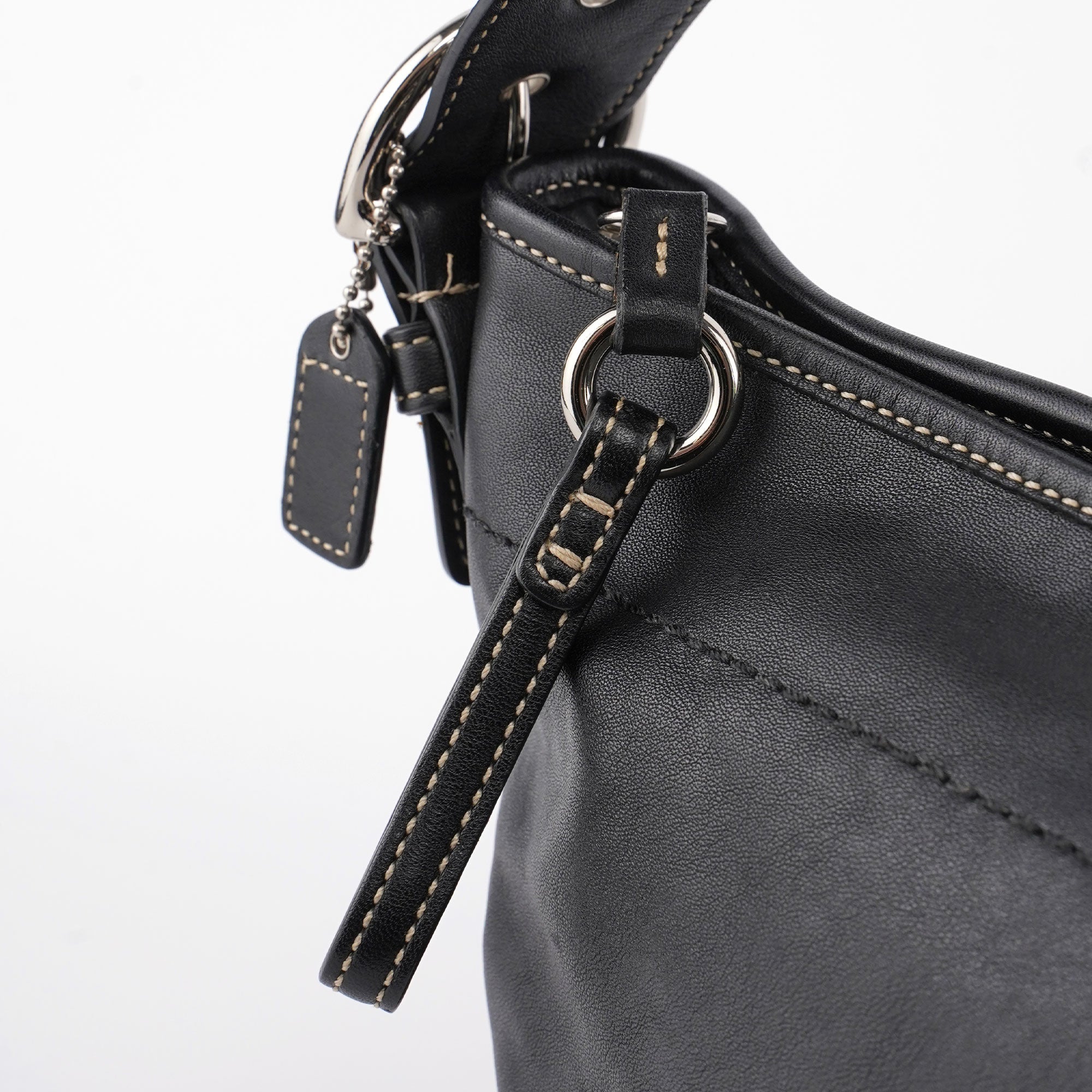 3651 Black Leather Hobo Shoulder Bag