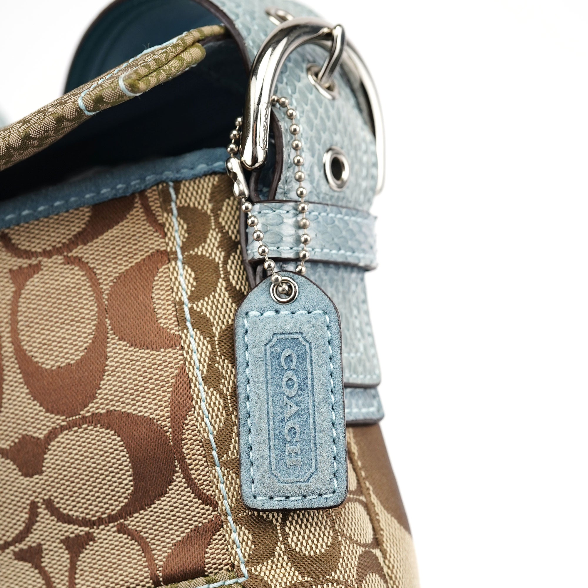 3689 Beige Blue Snakeskin Soho Shoulder Bag