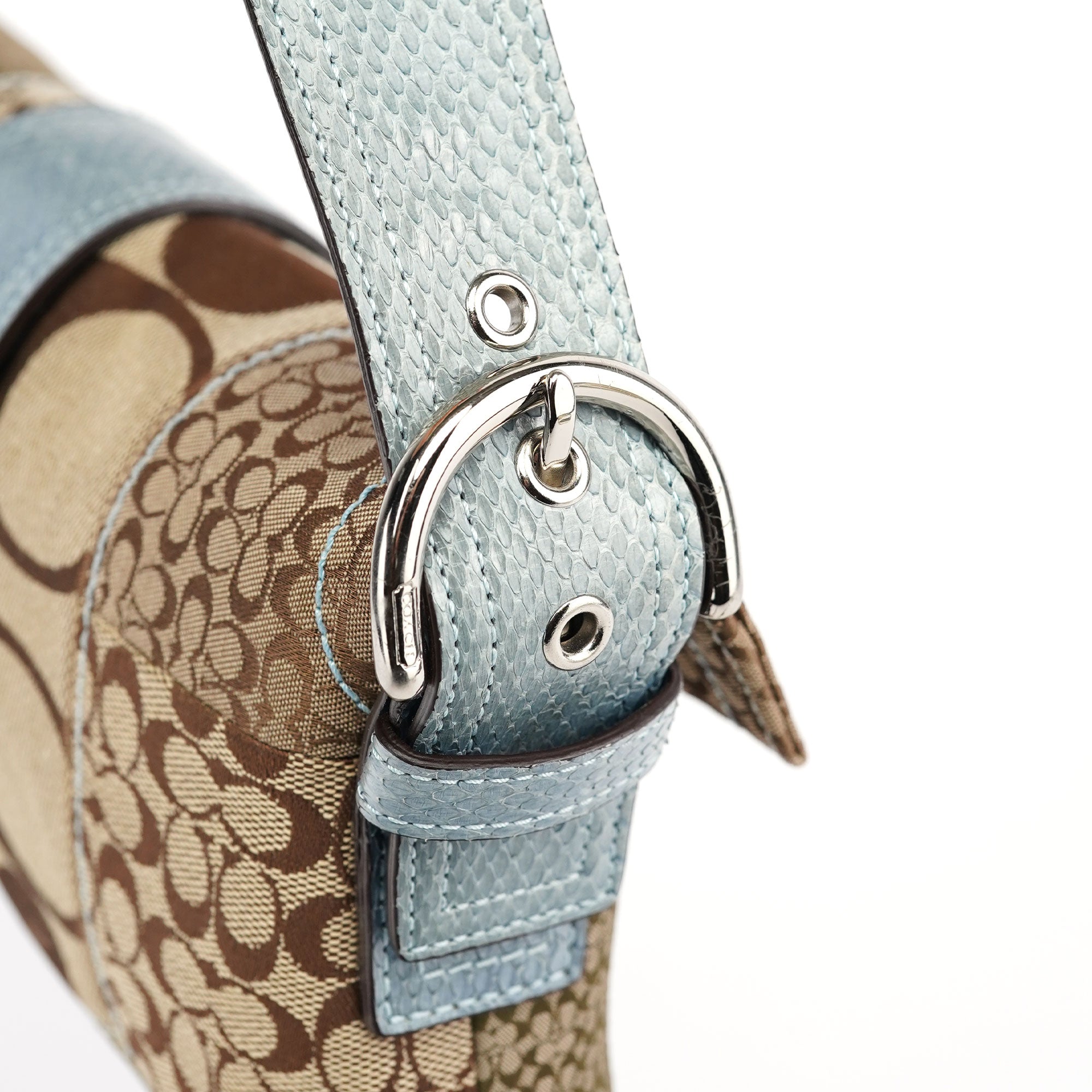 3689 Beige Blue Snakeskin Soho Shoulder Bag