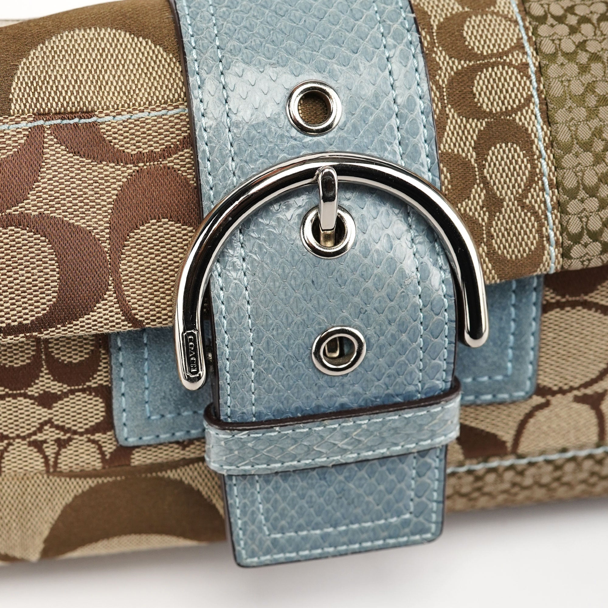 3689 Beige Blue Snakeskin Soho Shoulder Bag