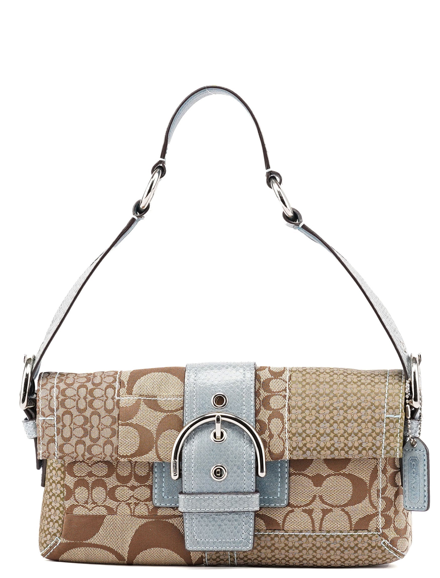 3689 Beige Blue Snakeskin Soho Shoulder Bag