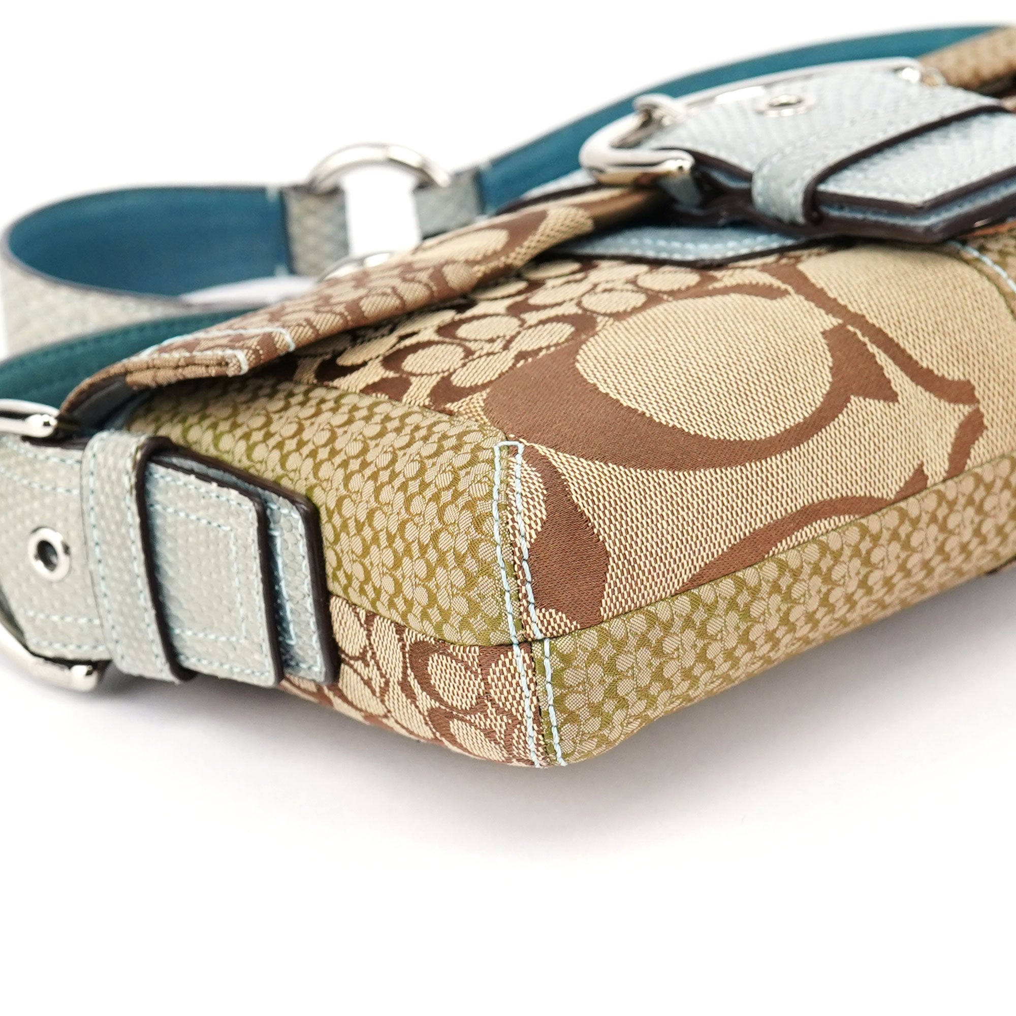3689 Beige Blue Snakeskin Soho Shoulder Bag