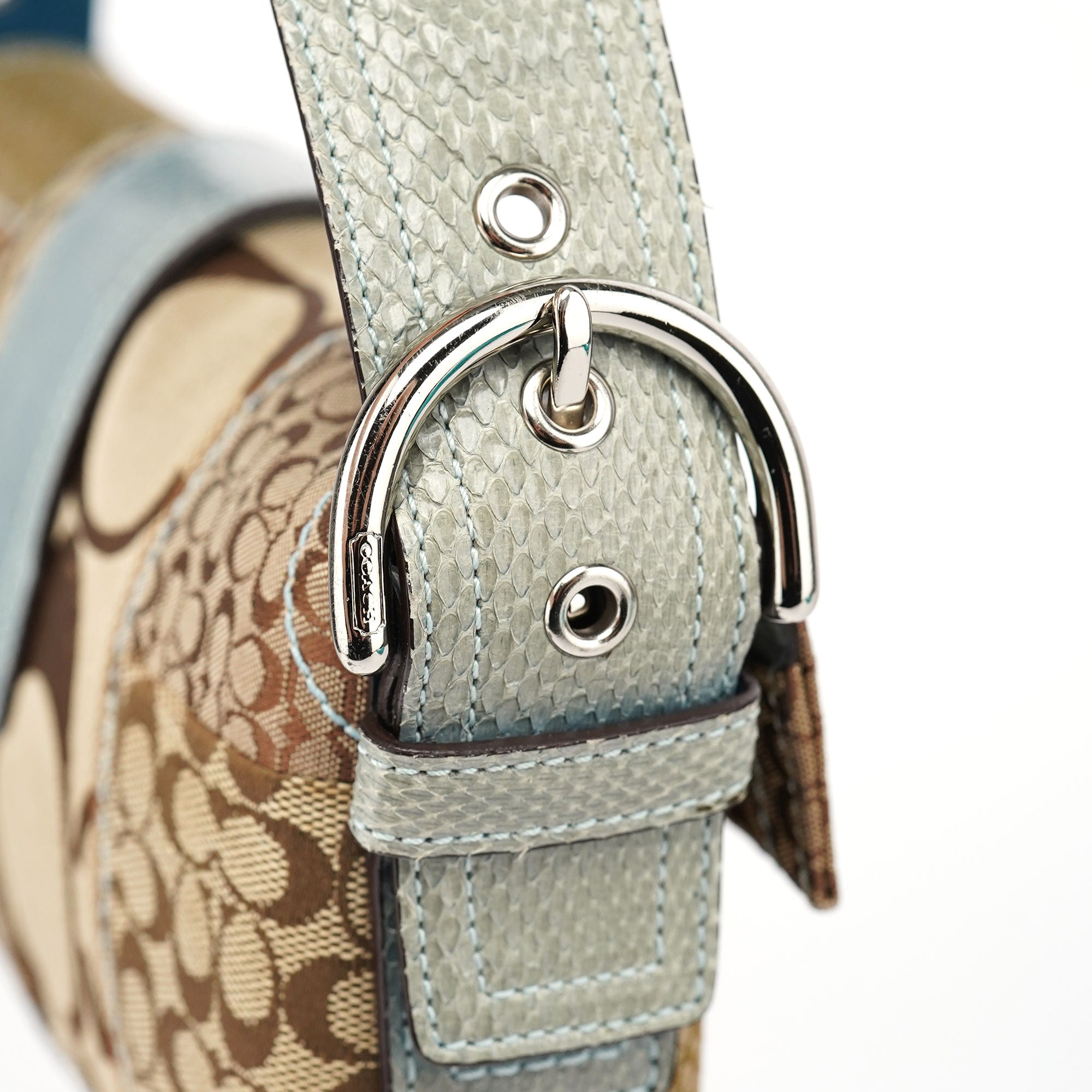 3689 Beige Blue Snakeskin Soho Shoulder Bag