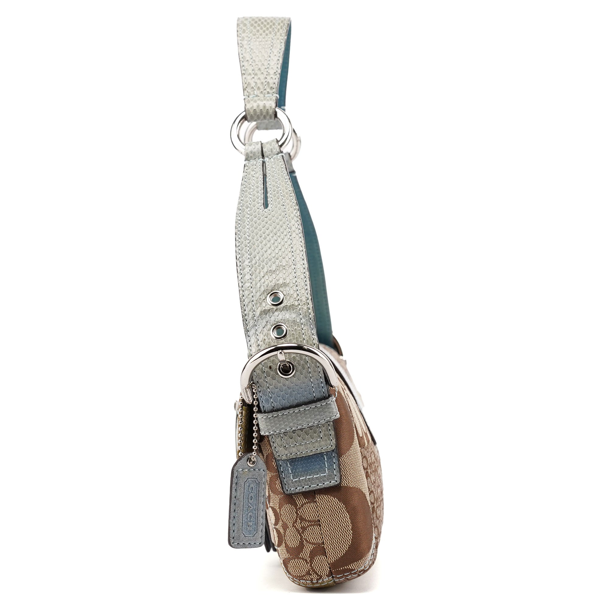 3689 Beige Blue Snakeskin Soho Shoulder Bag