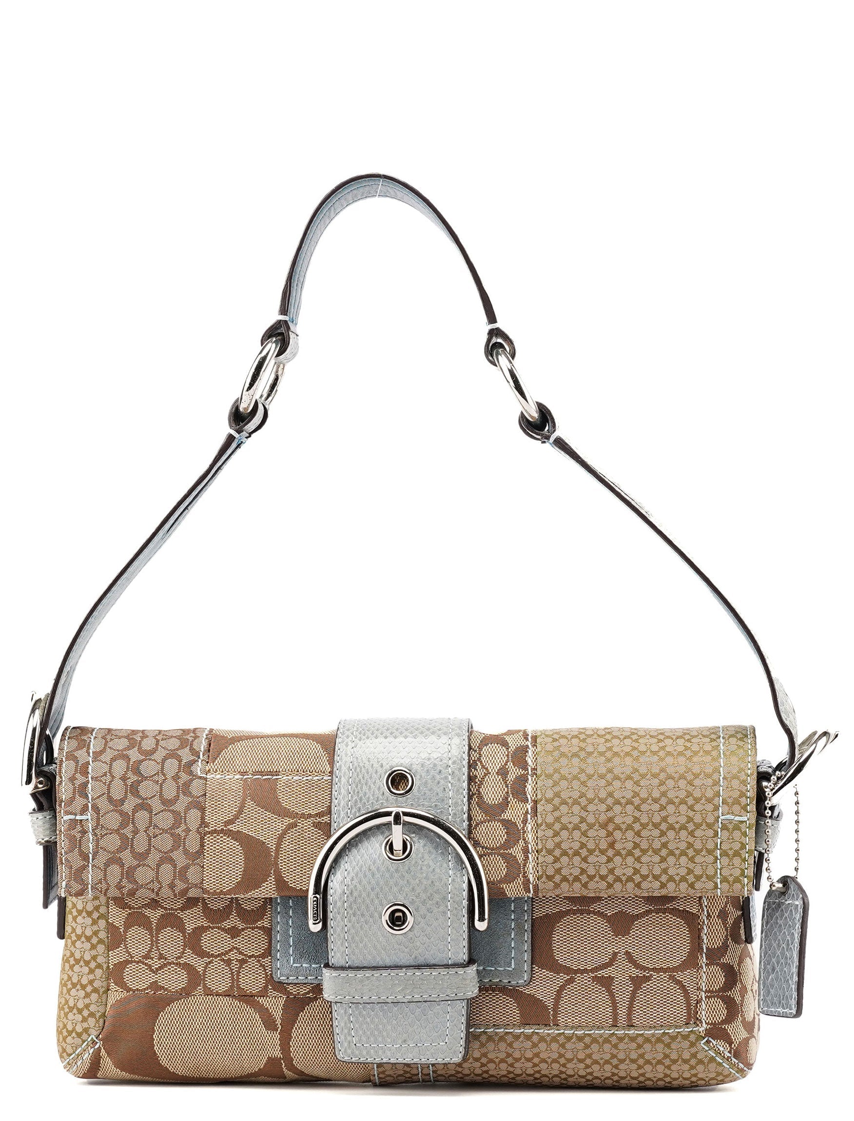 3689 Beige Blue Snakeskin Soho Shoulder Bag