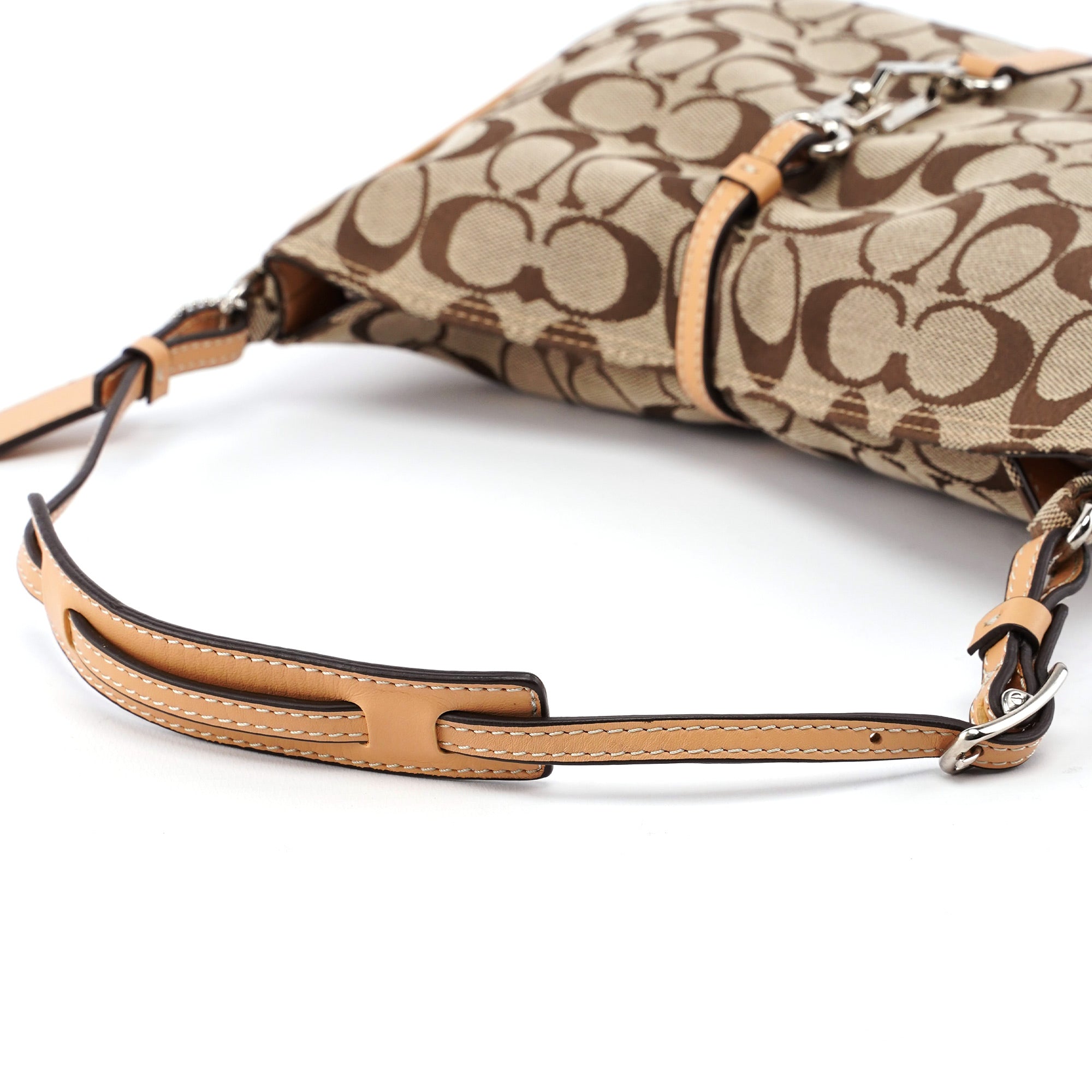 6091 Beige Signature C Hobo Shoulder Bag