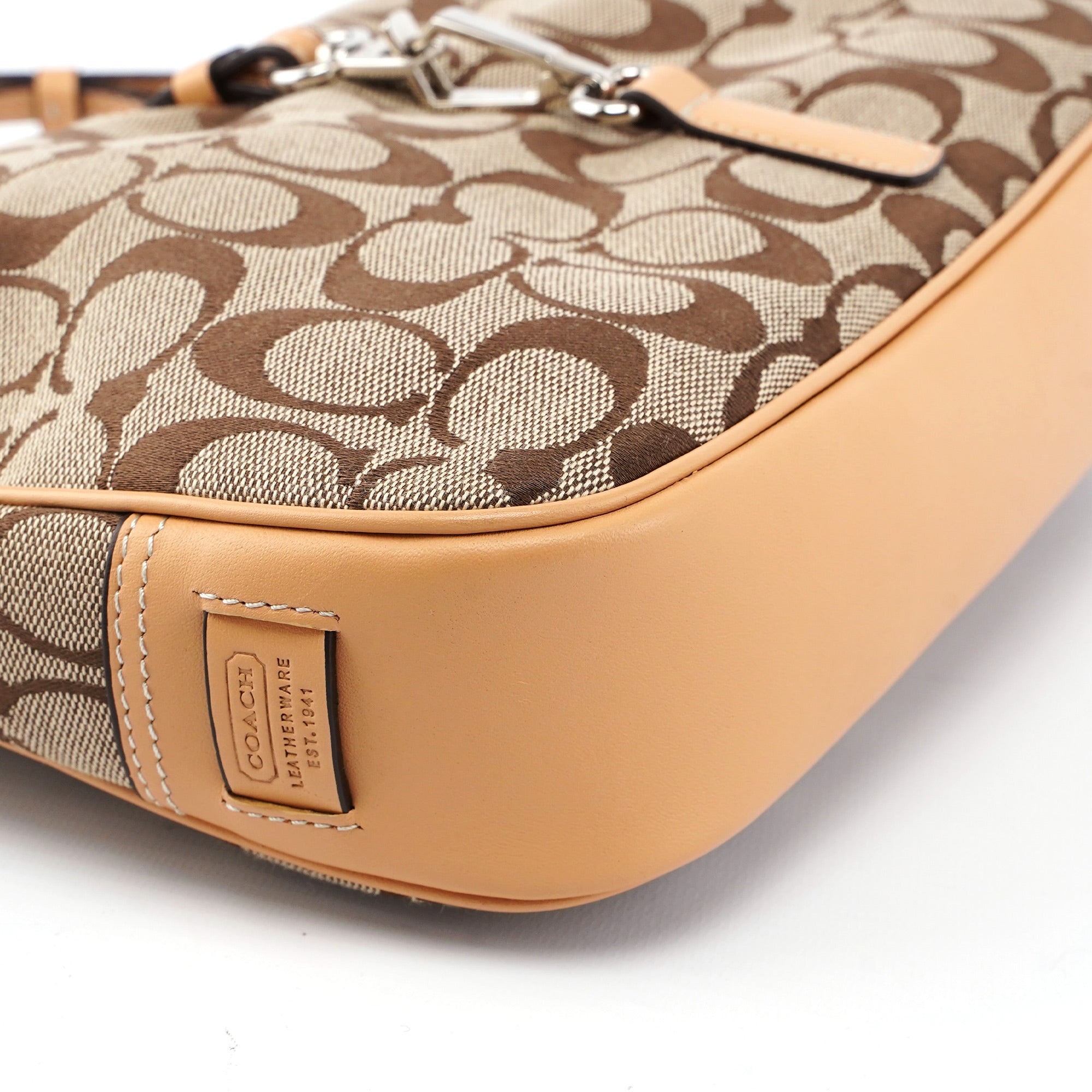 6091 Beige Signature C Hobo Shoulder Bag