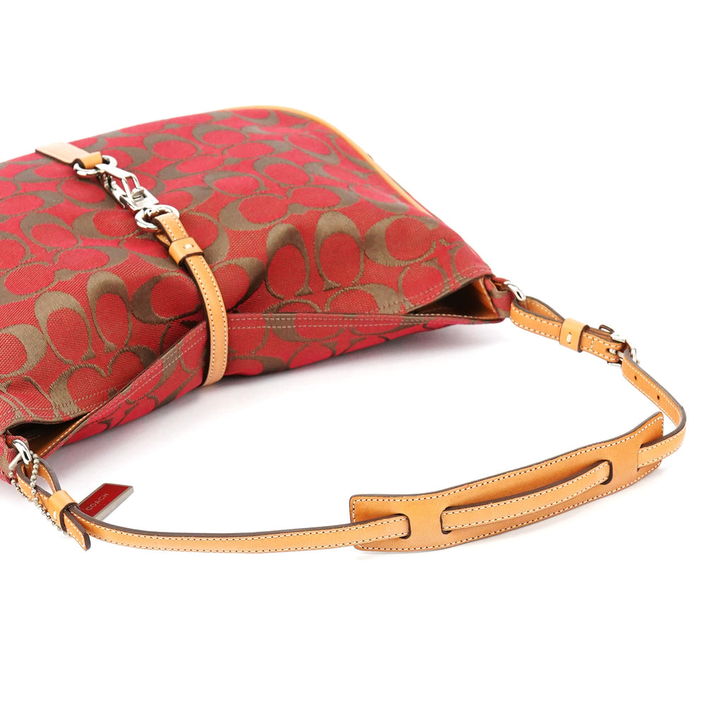 6091 Red Signature Canvas Hobo Bag