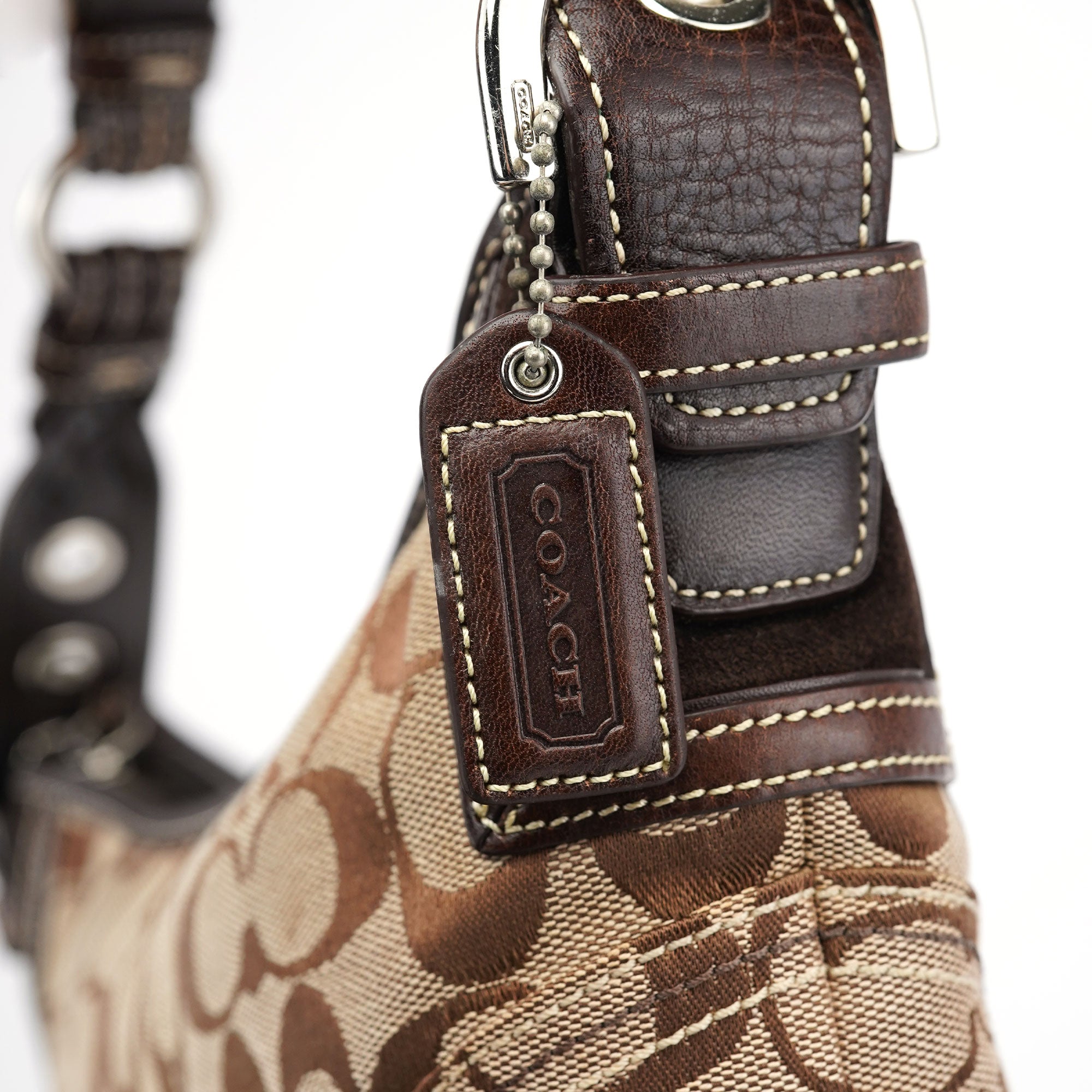 6266 Beige Brown Signature C Hobo Bag