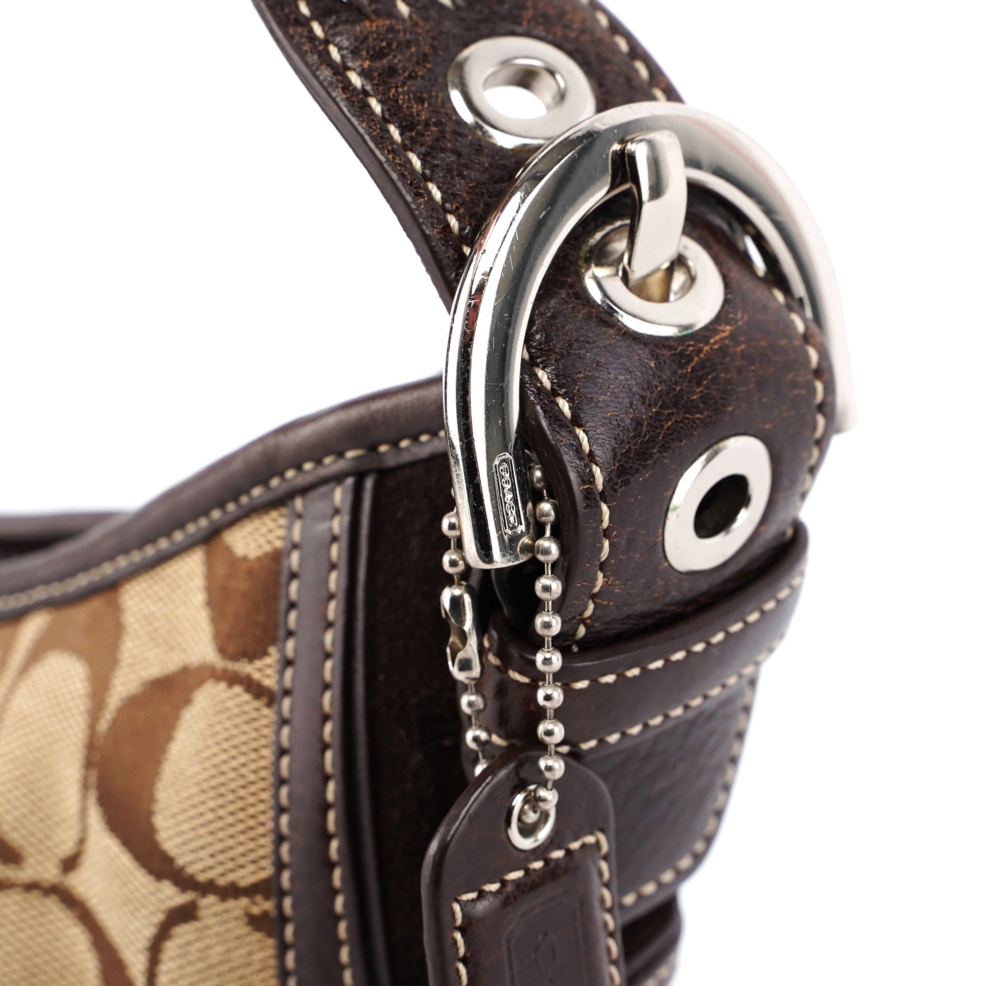 6266 Beige Brown Signature C Hobo Shoulder Bag