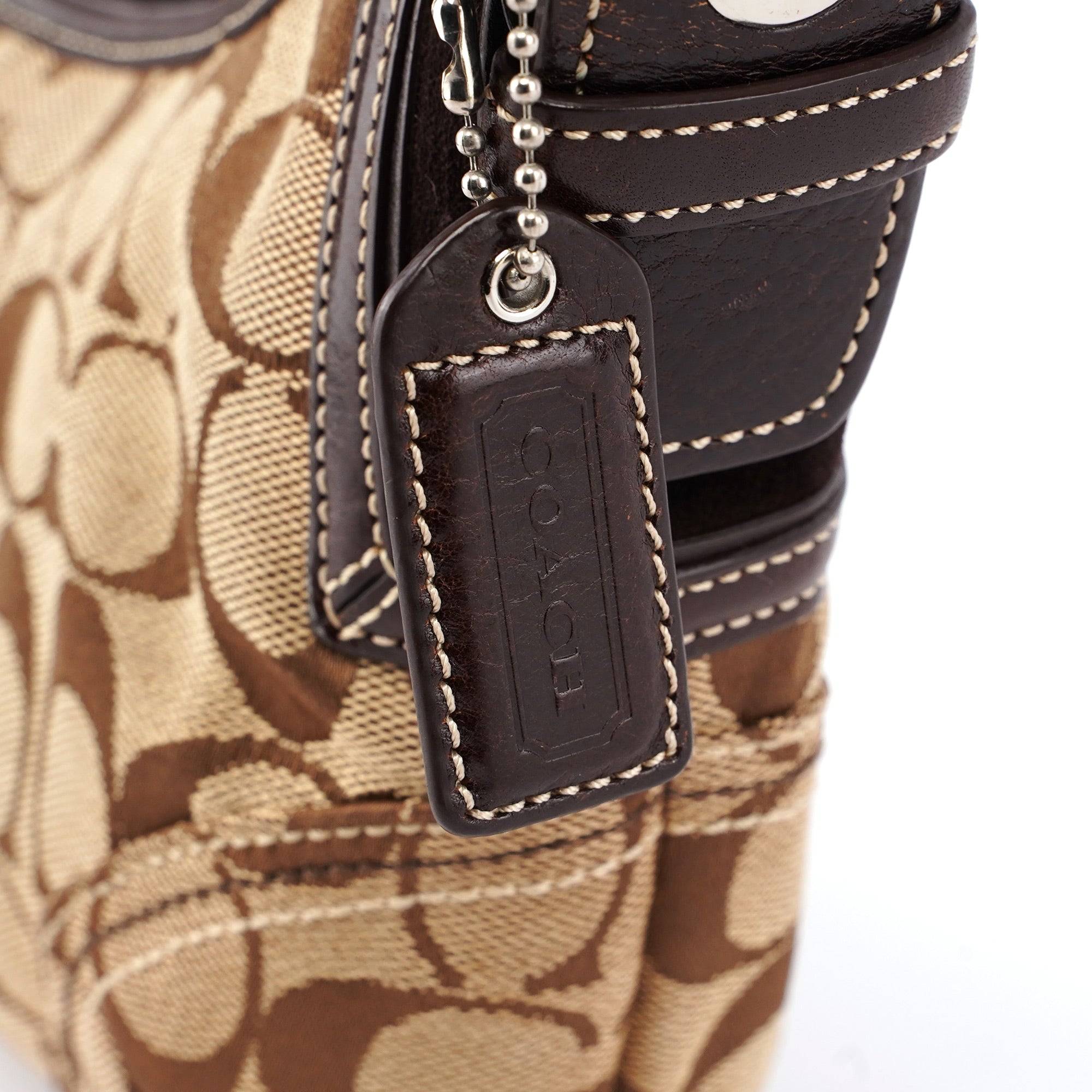 6266 Beige Brown Signature C Hobo Shoulder Bag