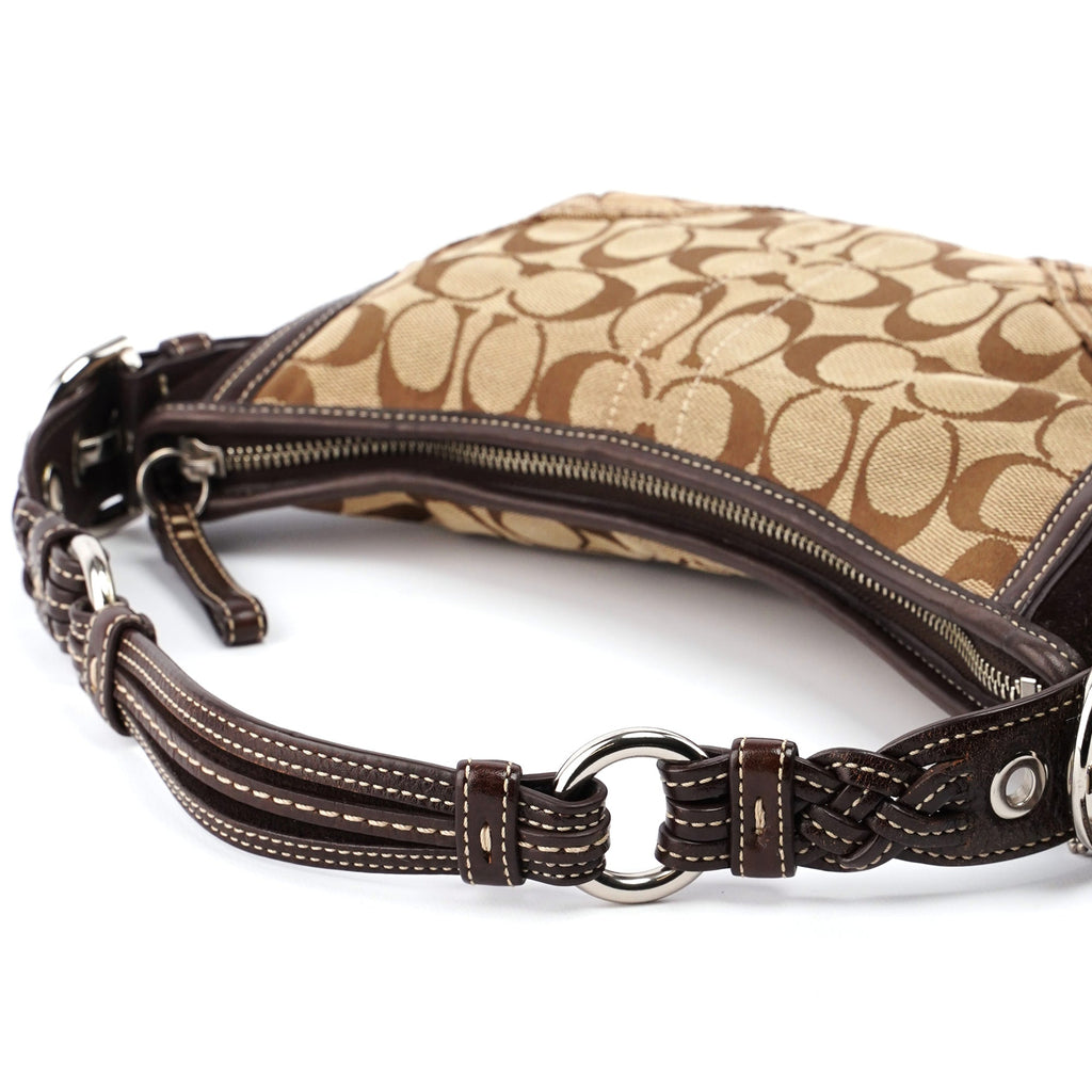 6266 Beige Brown Signature C Hobo Shoulder Bag