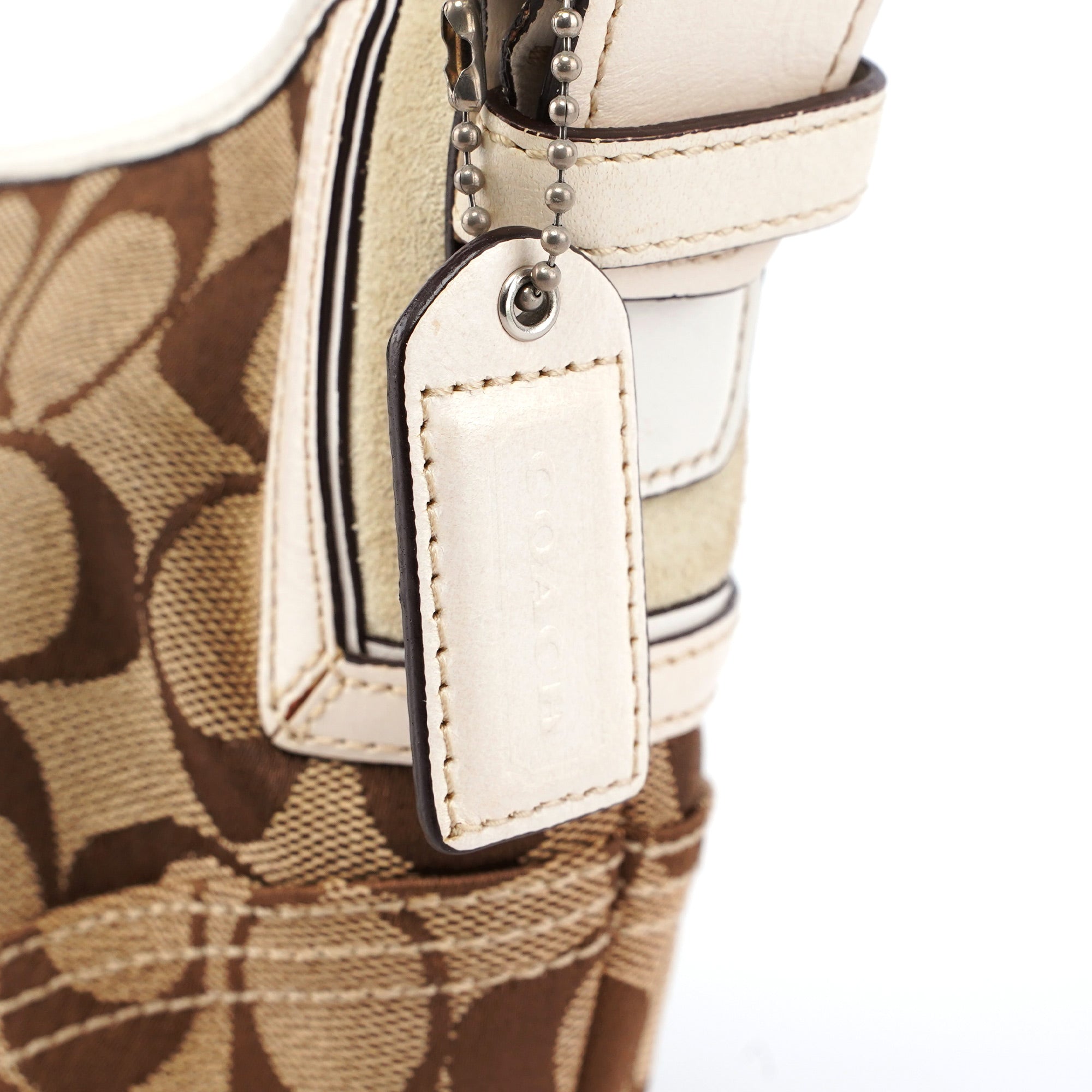 6267 Beige White Signature C Hobo Shoulder Bag