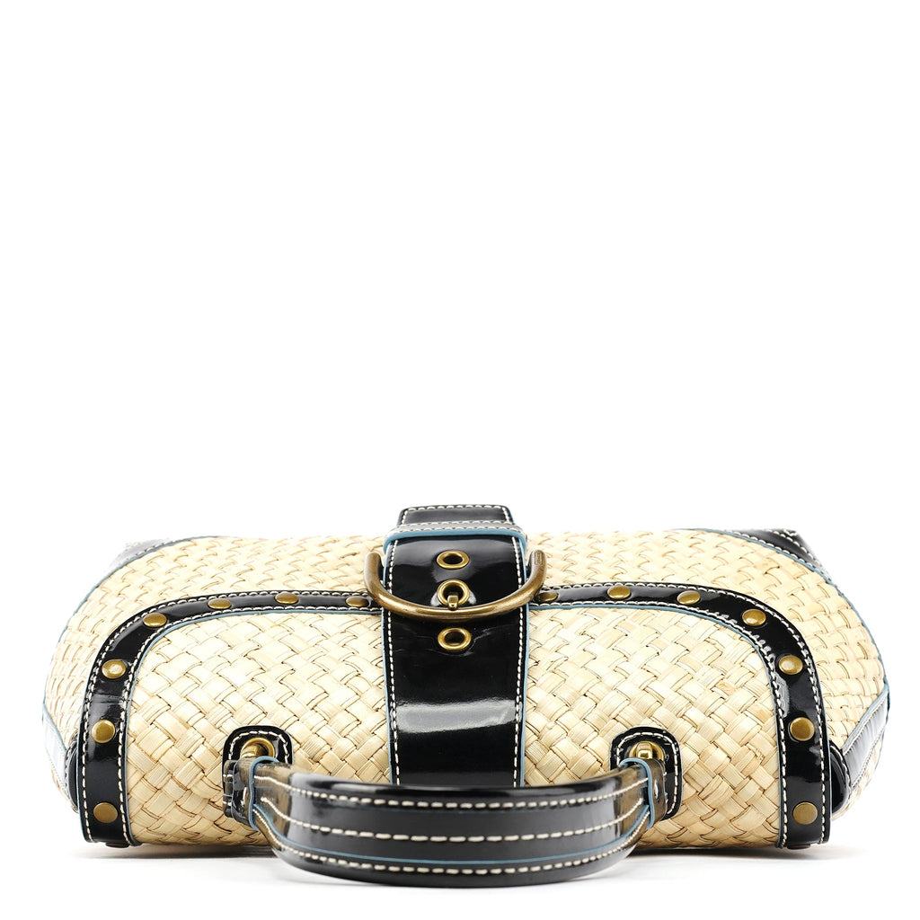 6274 Beige Black Woven Soho Top Handle Bag