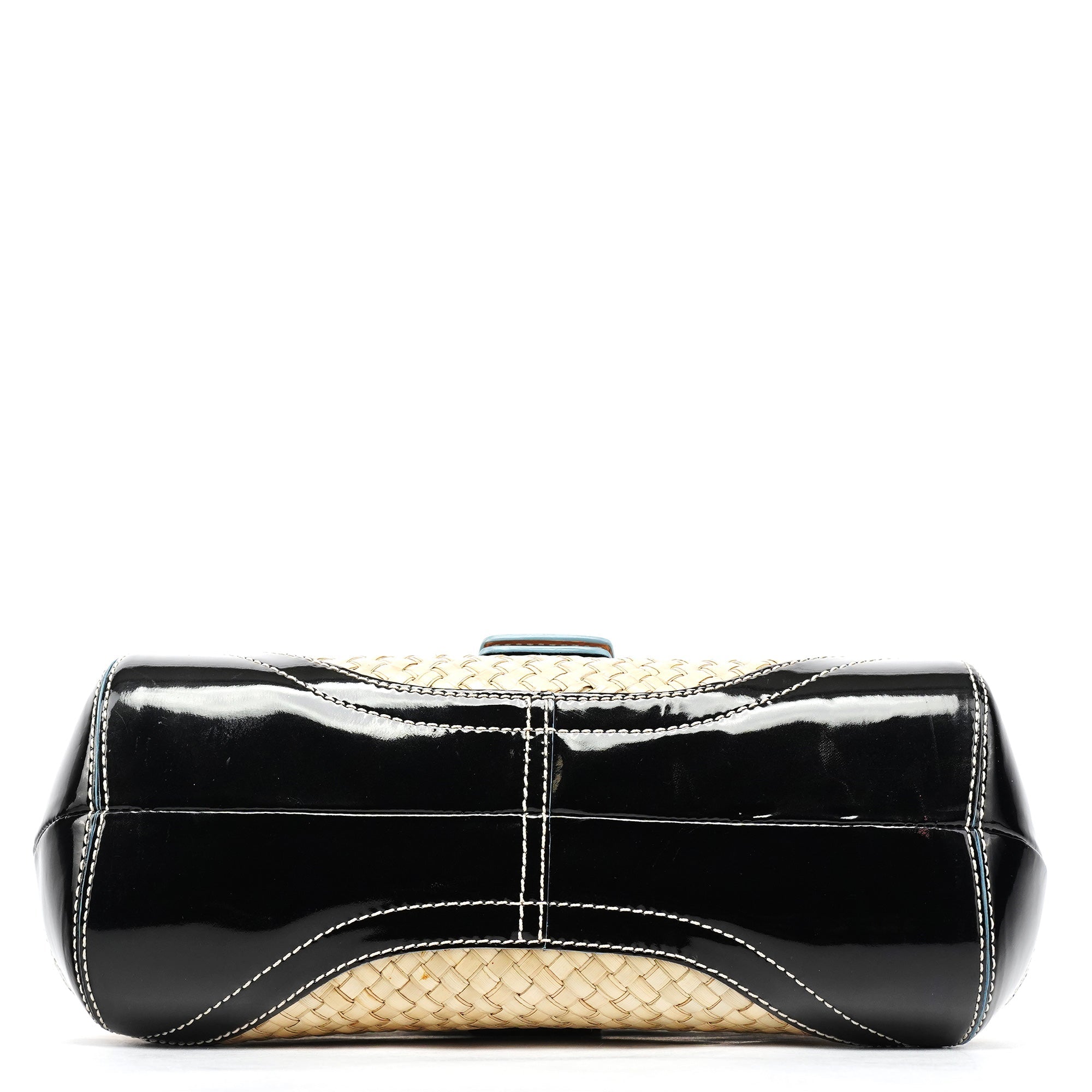 6274 Beige Black Woven Soho Top Handle Bag