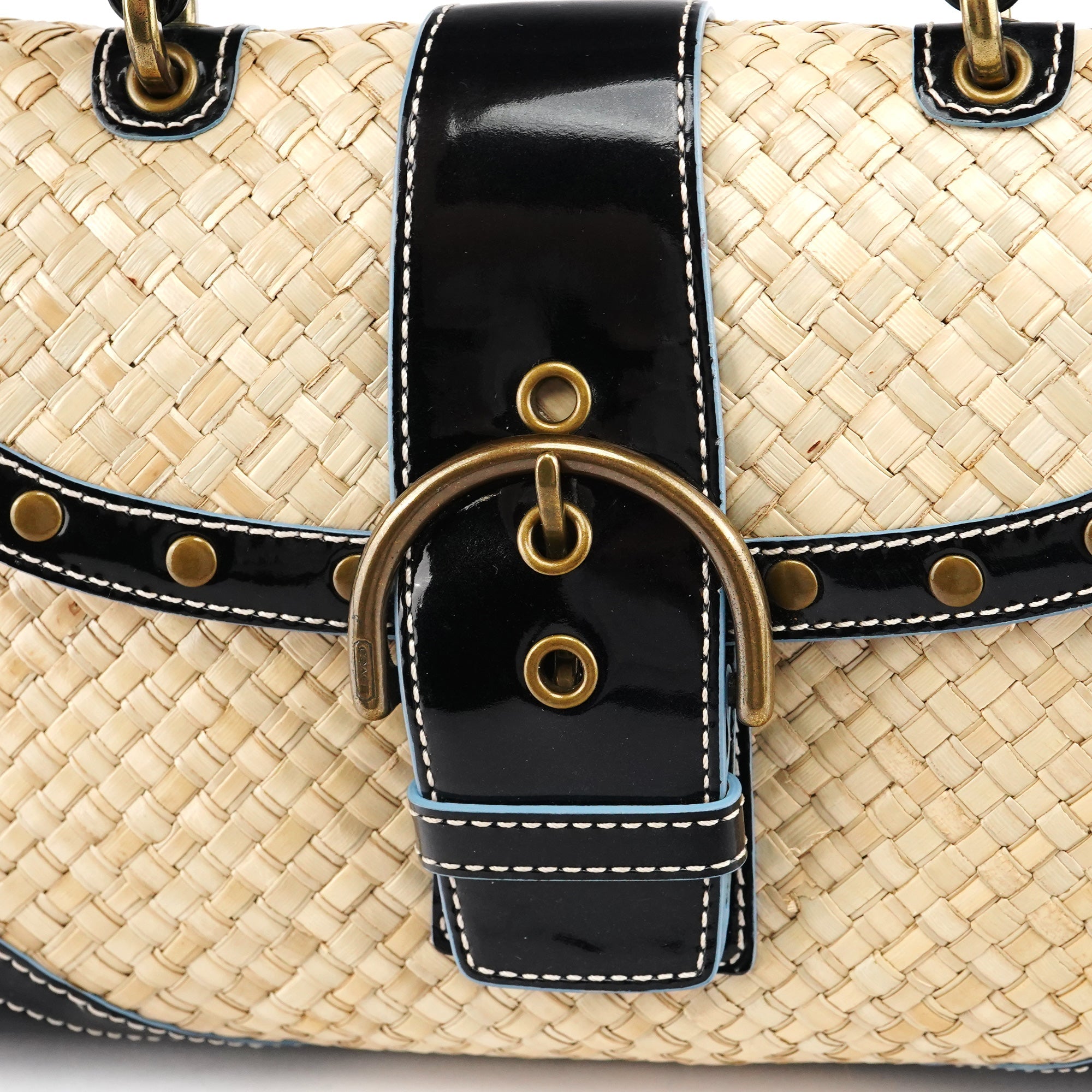 6274 Beige Black Woven Soho Top Handle Bag