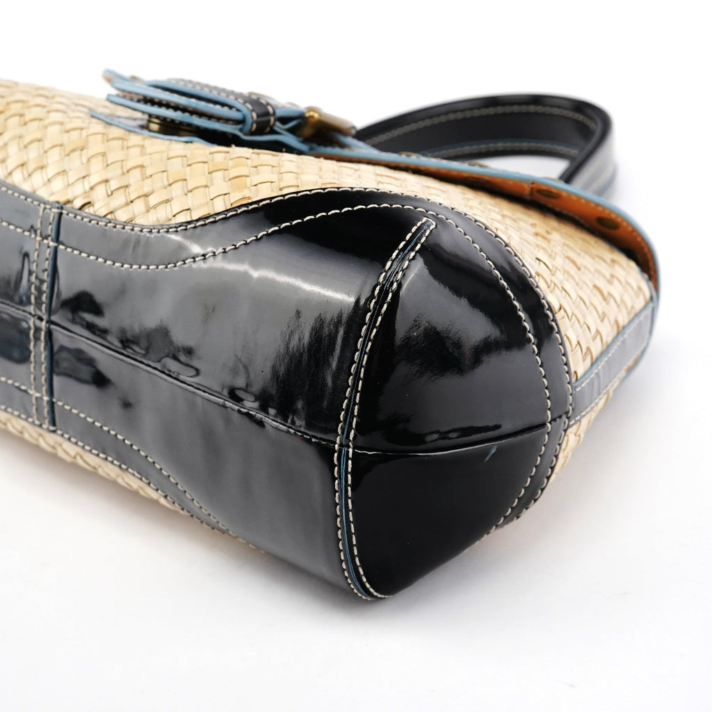 6274 Beige Black Woven Soho Top Handle Bag