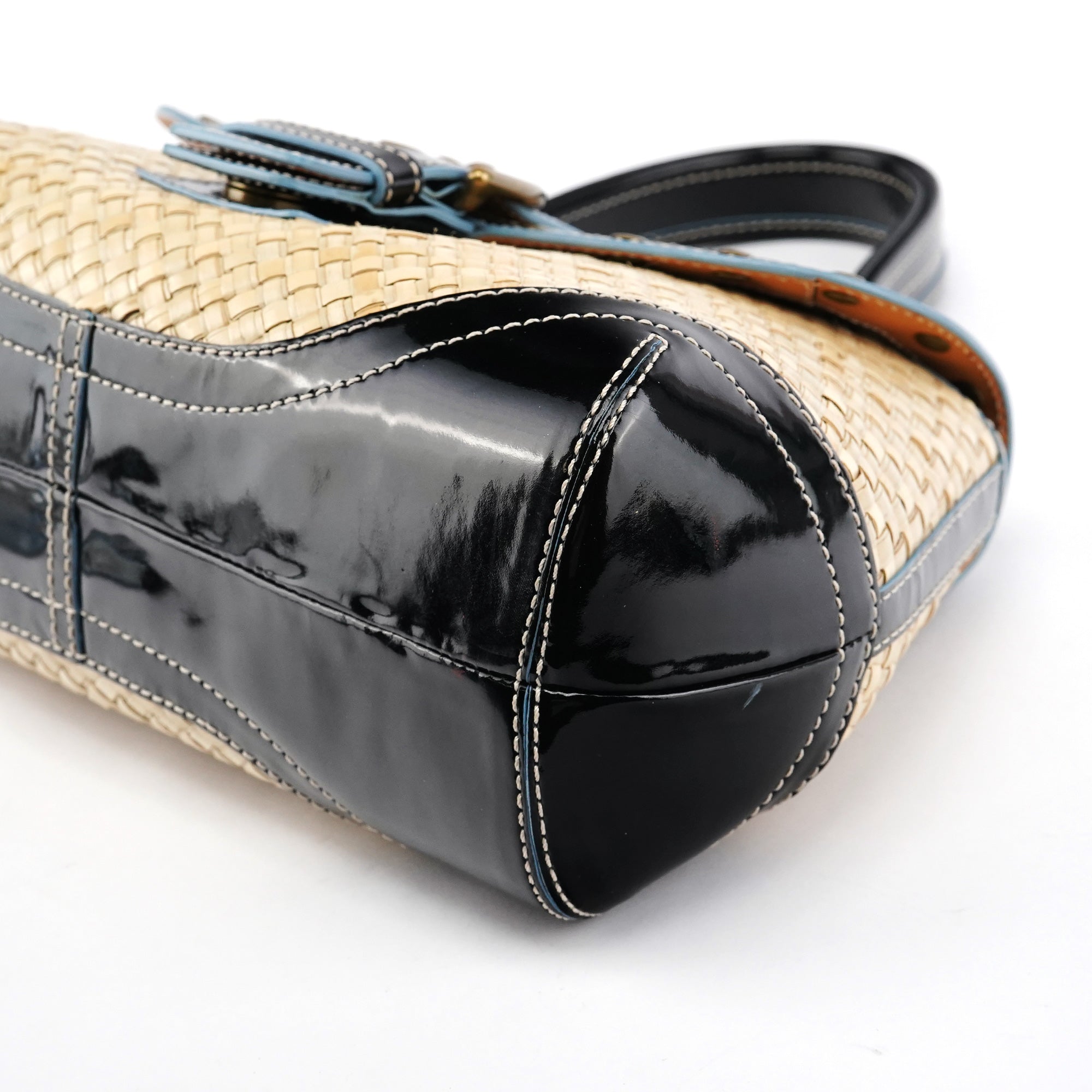 6274 Beige Black Woven Soho Top Handle Bag